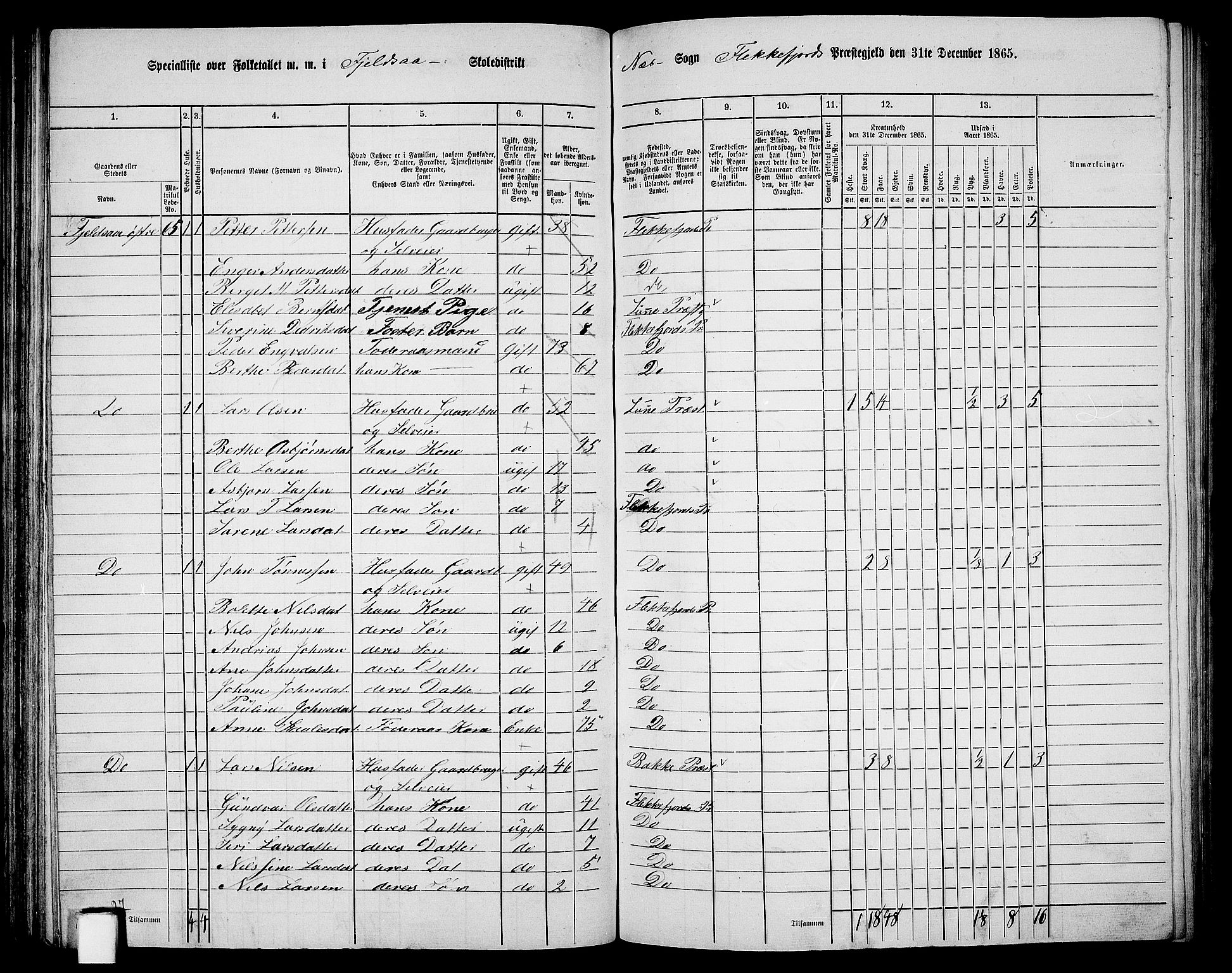 RA, Folketelling 1865 for 1042L Flekkefjord prestegjeld, Nes sokn og Hidra sokn, 1865, s. 95