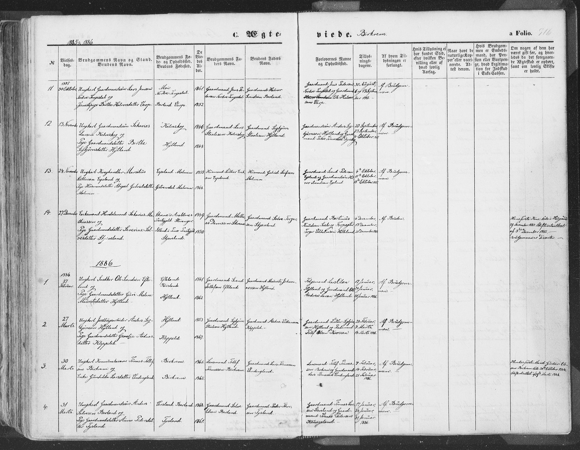 Helleland sokneprestkontor, AV/SAST-A-101810: Ministerialbok nr. A 7.1, 1863-1886, s. 316