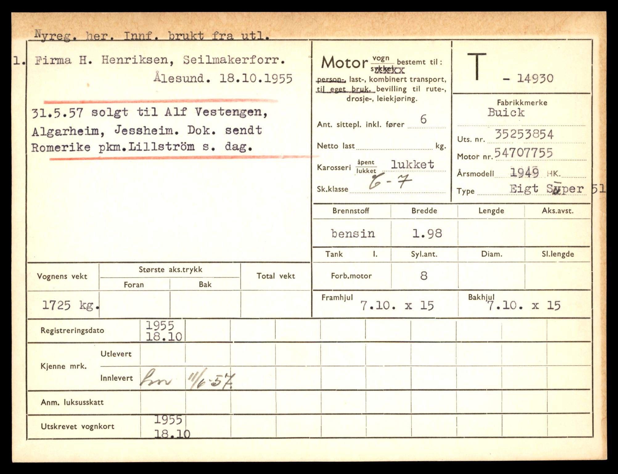 Møre og Romsdal vegkontor - Ålesund trafikkstasjon, AV/SAT-A-4099/F/Fe/L0049: Registreringskort for kjøretøy T 14864 - T 18613, 1927-1998, s. 1543