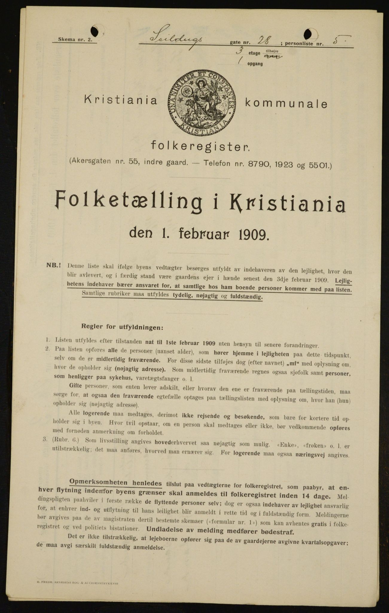 OBA, Kommunal folketelling 1.2.1909 for Kristiania kjøpstad, 1909, s. 85854