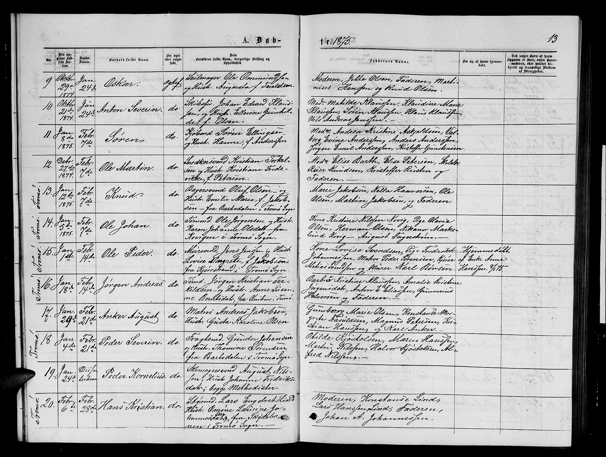 Arendal sokneprestkontor, Trefoldighet, AV/SAK-1111-0040/F/Fb/L0005: Klokkerbok nr. B 5, 1874-1888, s. 13