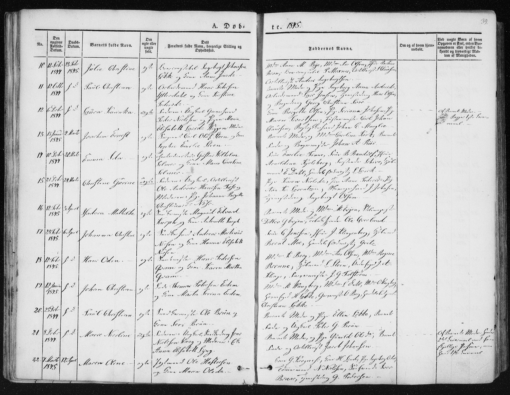 Ministerialprotokoller, klokkerbøker og fødselsregistre - Sør-Trøndelag, AV/SAT-A-1456/602/L0110: Ministerialbok nr. 602A08, 1840-1854, s. 39
