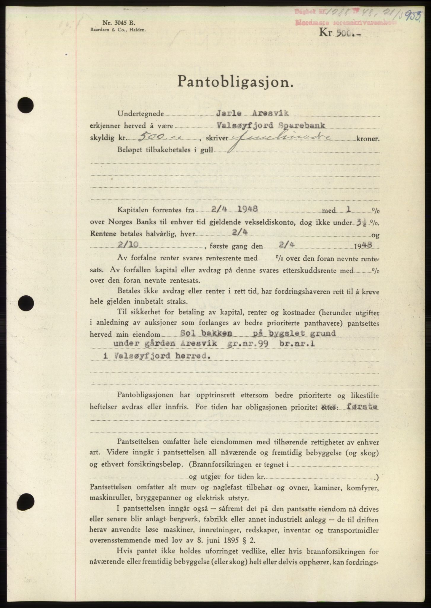 Nordmøre sorenskriveri, SAT/A-4132/1/2/2Ca: Pantebok nr. B98, 1948-1948, Dagboknr: 1288/1948