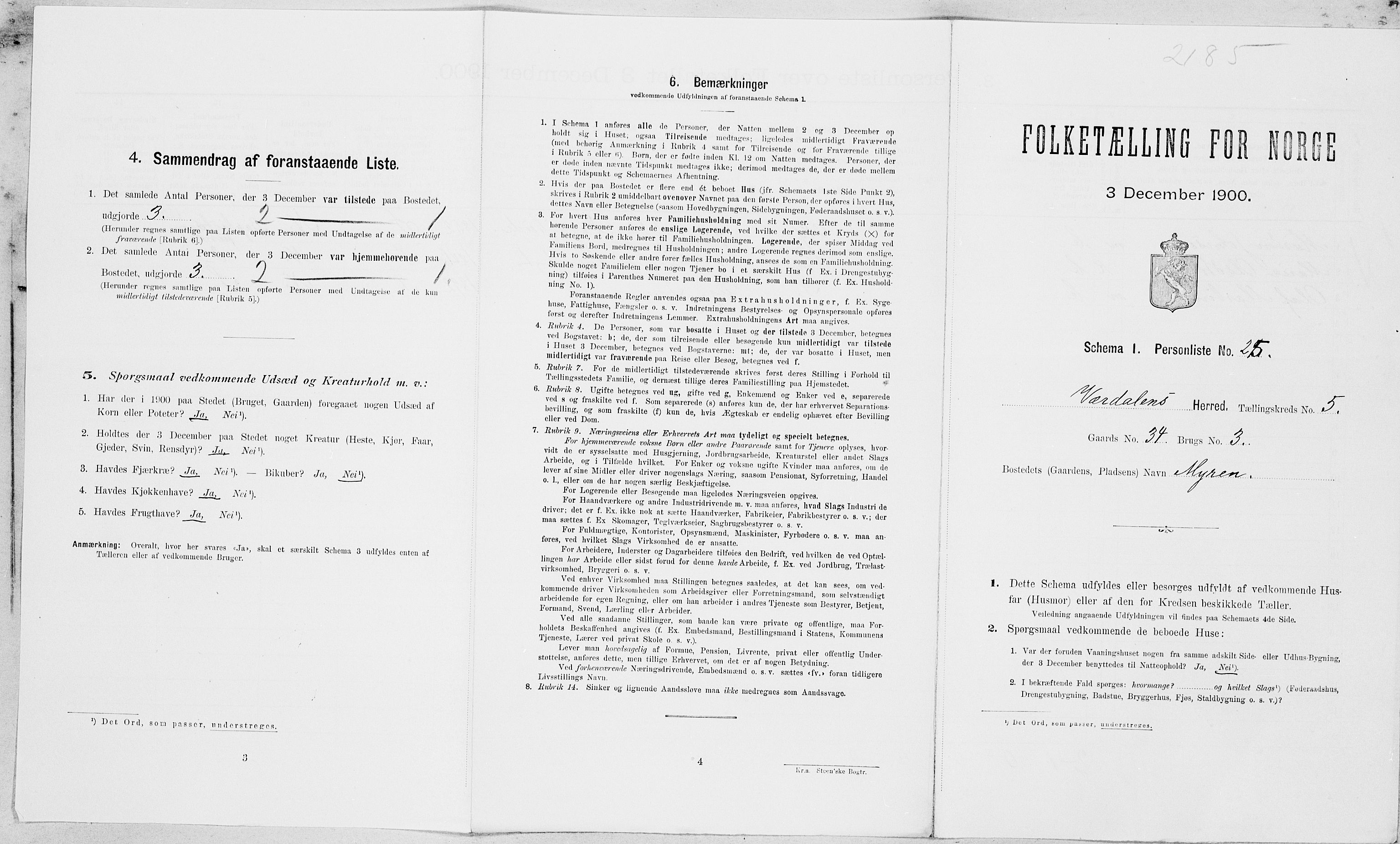 SAT, Folketelling 1900 for 1721 Verdal herred, 1900, s. 821