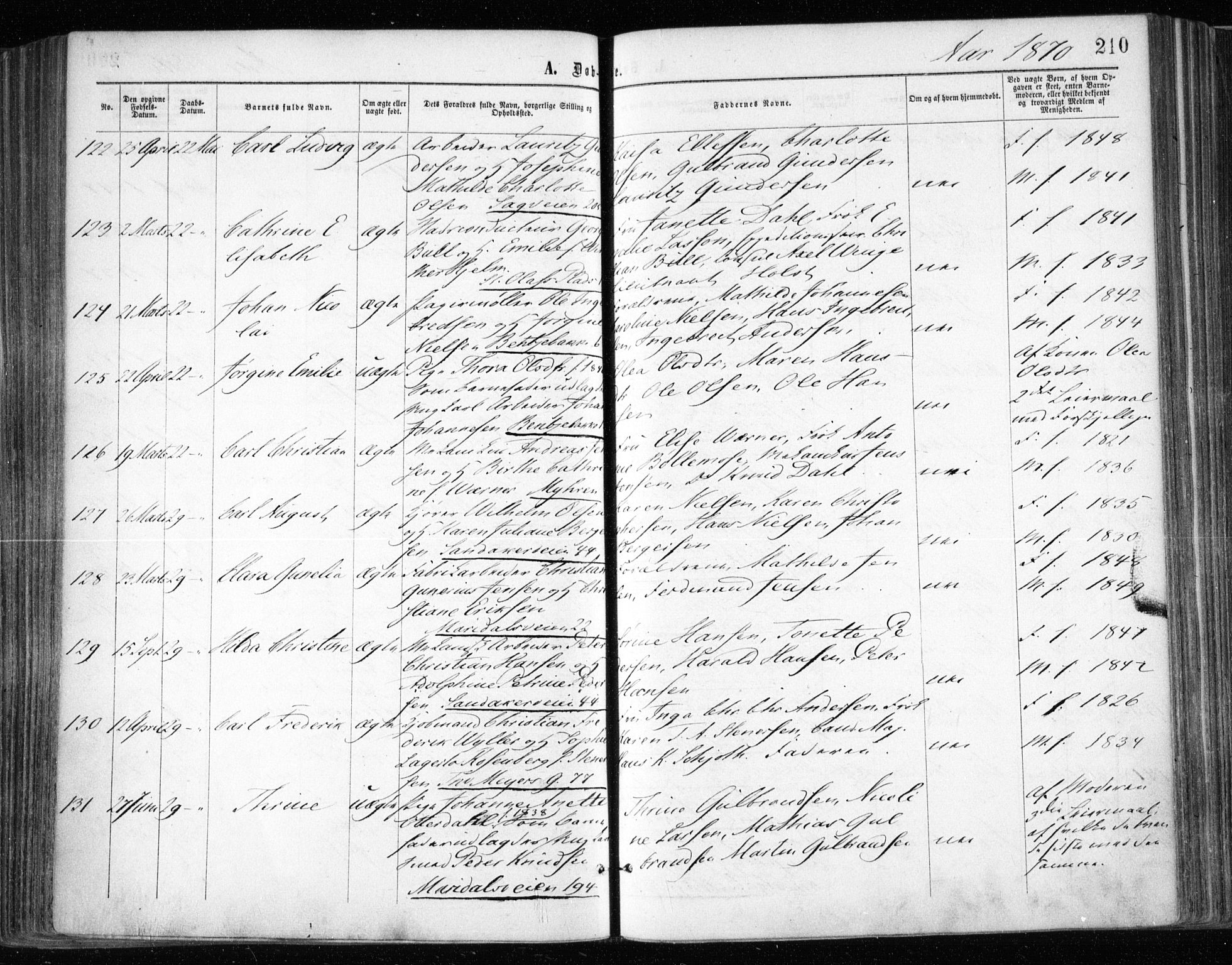 Gamle Aker prestekontor Kirkebøker, AV/SAO-A-10617a/F/L0002: Ministerialbok nr. 2, 1864-1872, s. 210