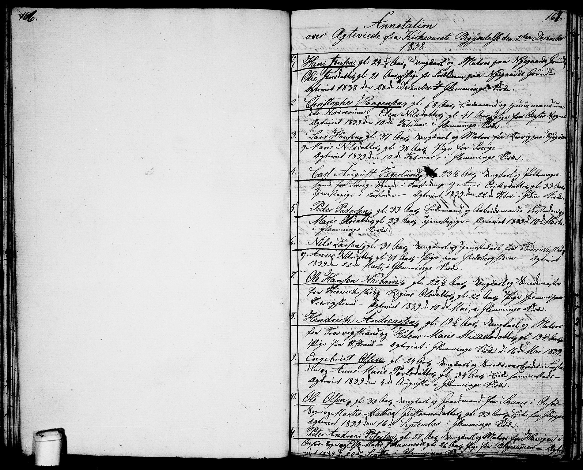 Glemmen prestekontor Kirkebøker, SAO/A-10908/G/Ga/L0002: Klokkerbok nr. 2, 1838-1851, s. 166-167