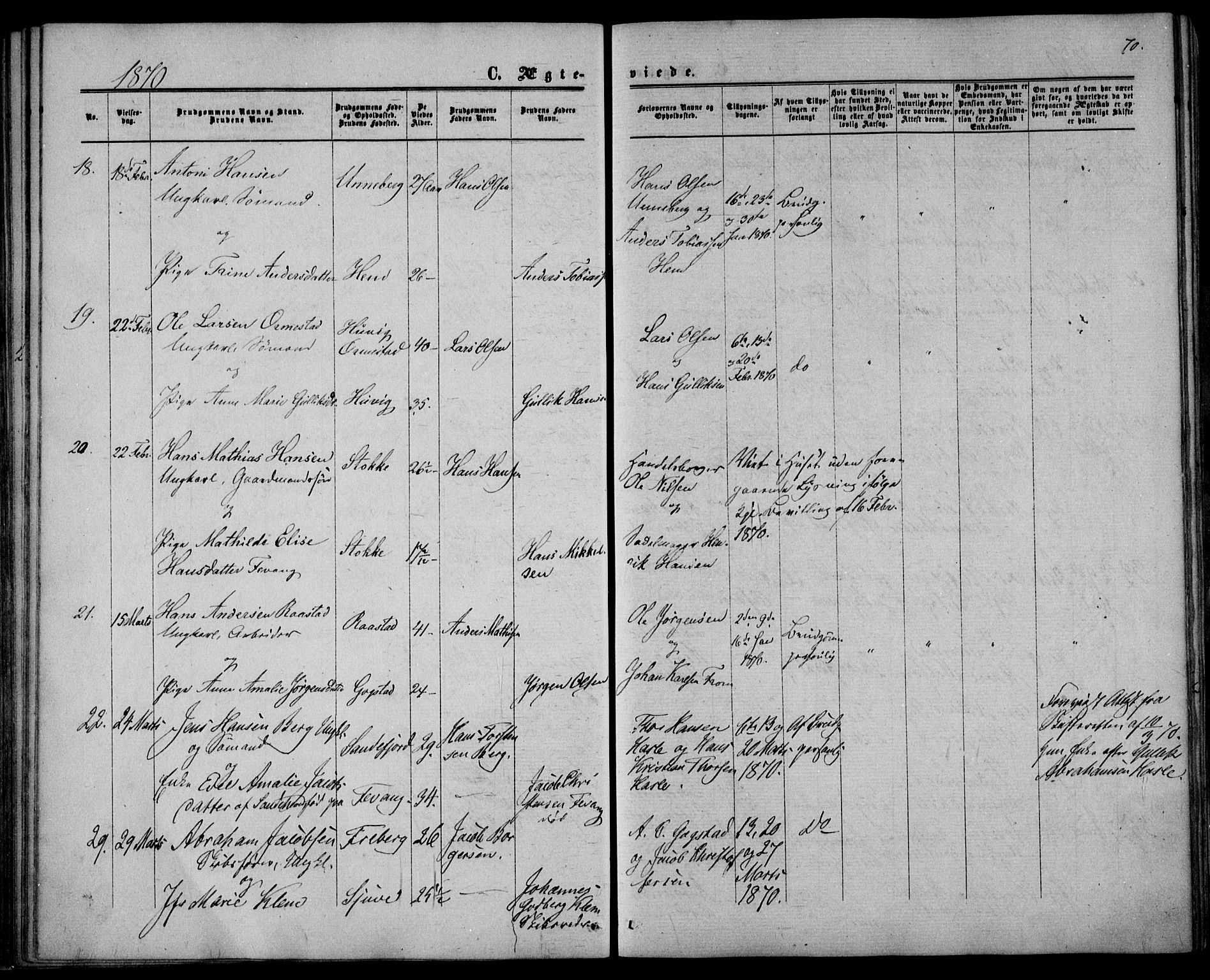 Sandar kirkebøker, AV/SAKO-A-243/F/Fa/L0009: Ministerialbok nr. 9, 1862-1871, s. 70