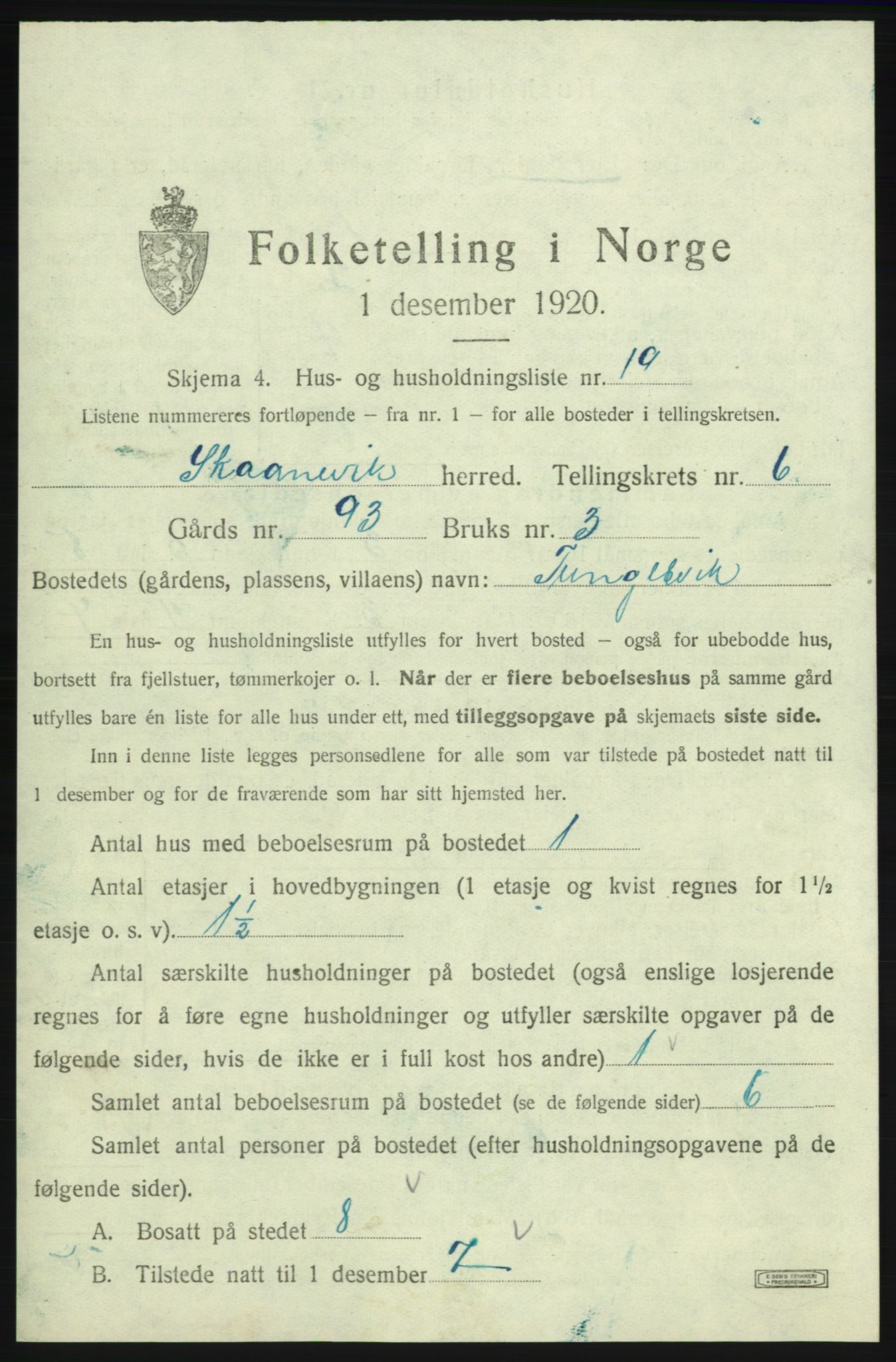 SAB, Folketelling 1920 for 1212 Skånevik herred, 1920, s. 886