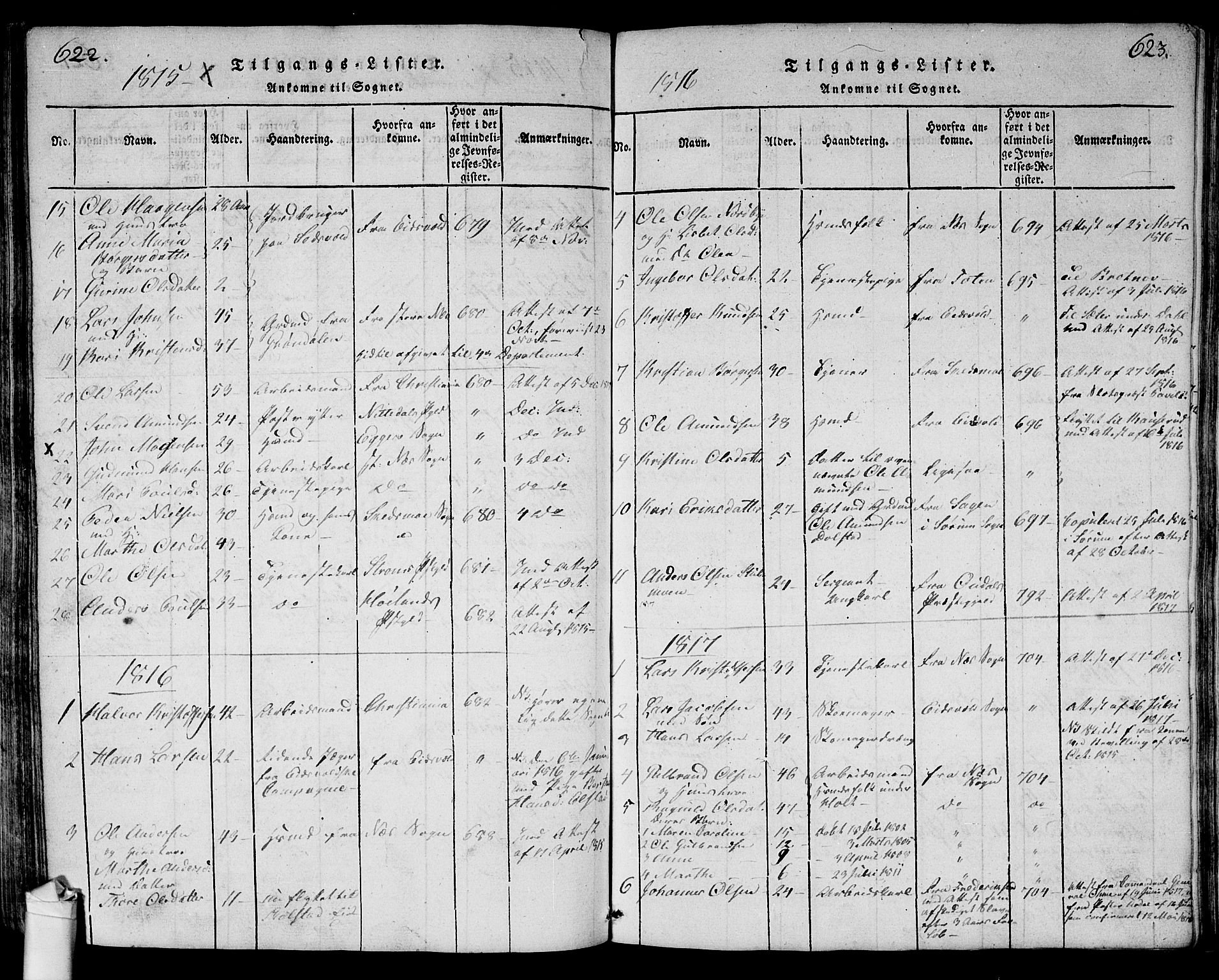 Ullensaker prestekontor Kirkebøker, AV/SAO-A-10236a/G/Ga/L0001: Klokkerbok nr. I 1, 1815-1835, s. 622-623