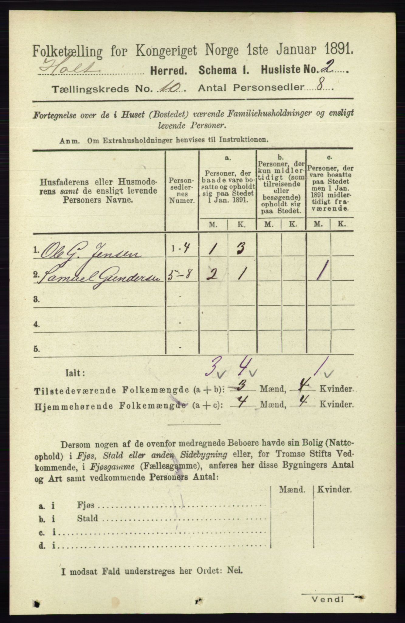 RA, Folketelling 1891 for 0914 Holt herred, 1891, s. 4368