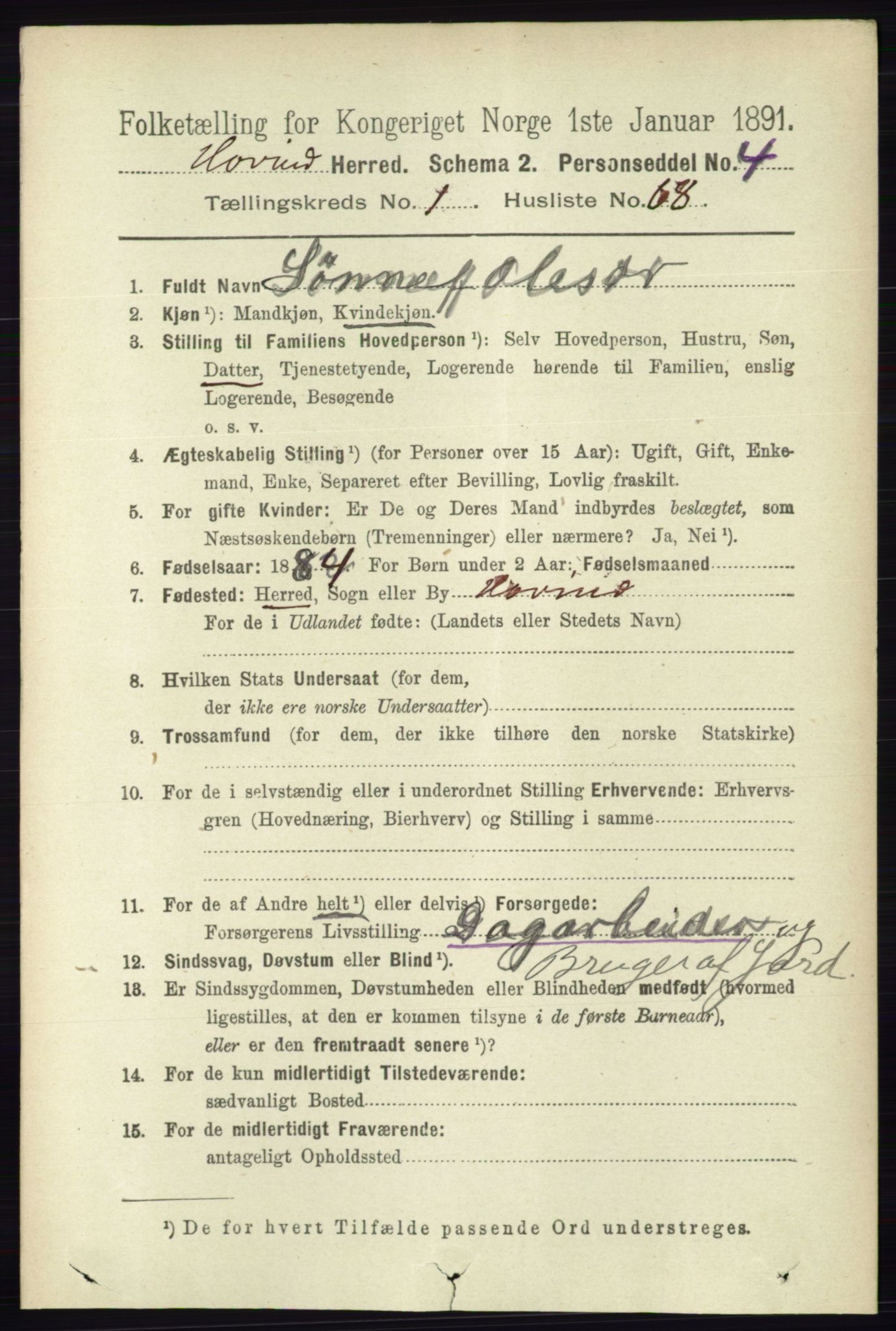 RA, Folketelling 1891 for 0825 Hovin herred, 1891, s. 452