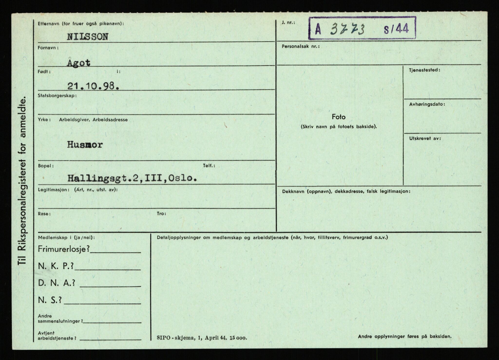 Statspolitiet - Hovedkontoret / Osloavdelingen, AV/RA-S-1329/C/Ca/L0011: Molberg - Nøstvold, 1943-1945, s. 3374