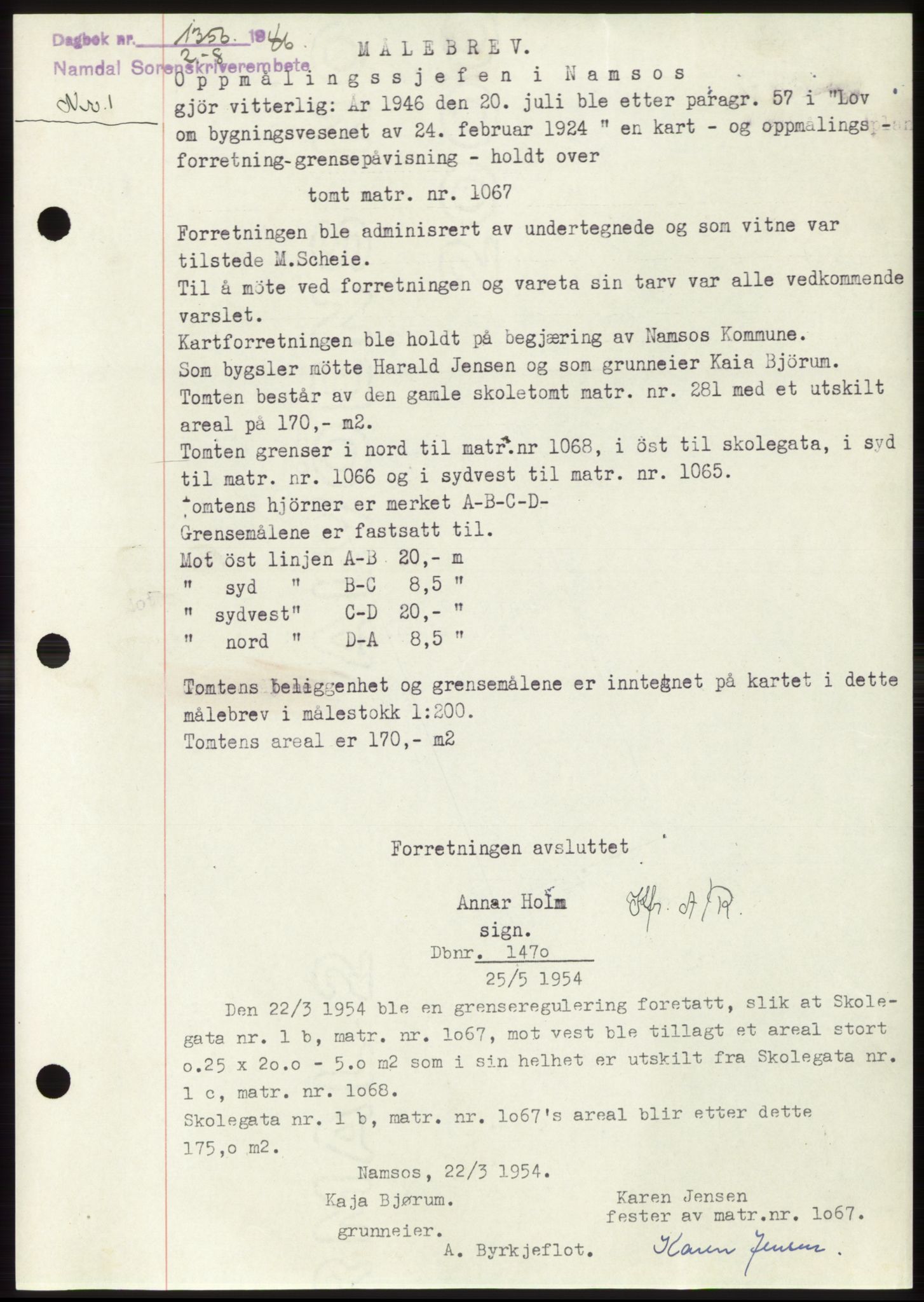 Namdal sorenskriveri, SAT/A-4133/1/2/2C: Pantebok nr. -, 1946-1946, Dagboknr: 1356/1946