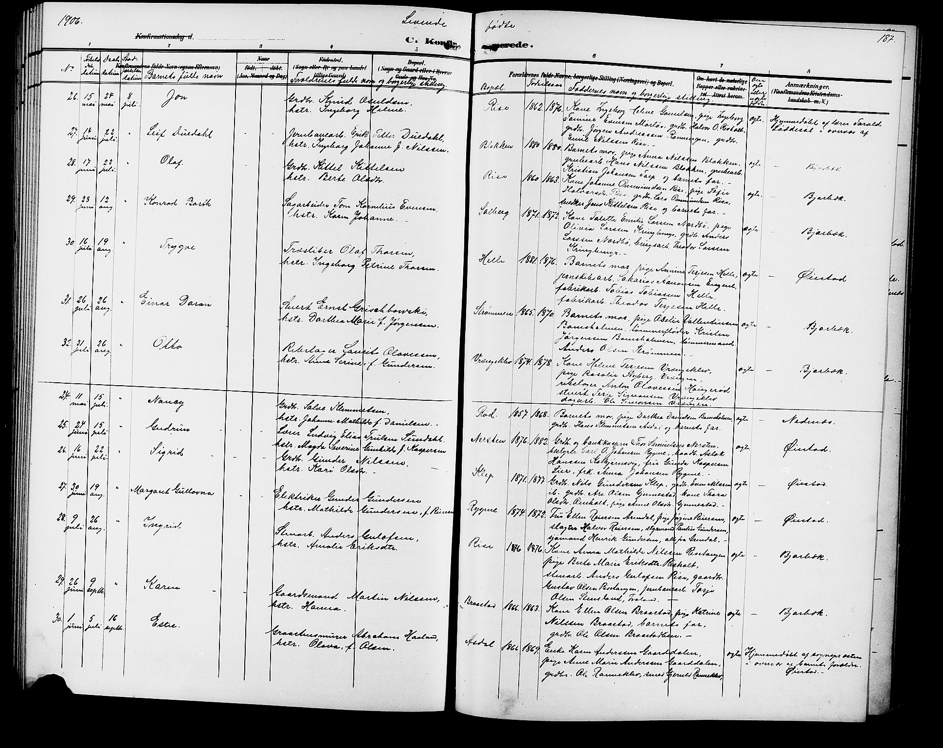 Øyestad sokneprestkontor, AV/SAK-1111-0049/F/Fb/L0010: Klokkerbok nr. B 10, 1897-1906, s. 187
