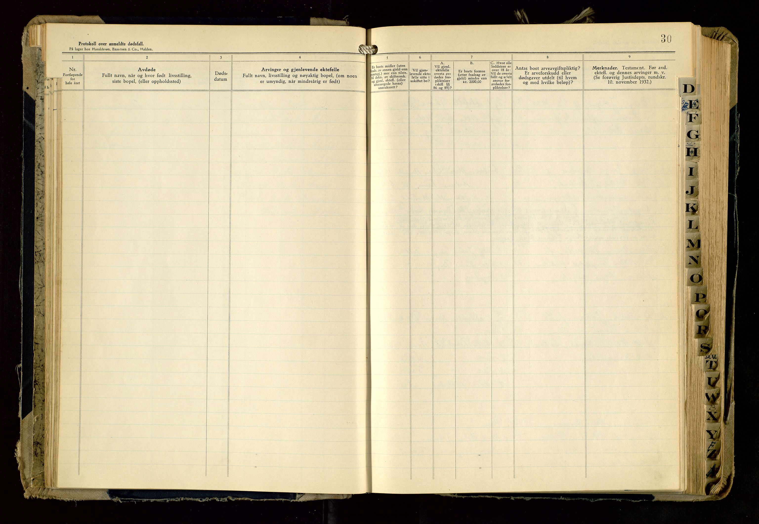 Hurum lensmannskontor, SAKO/A-505/H/Ha/L0006: Dødsfallsprotokoll, 1946-1958, s. 30