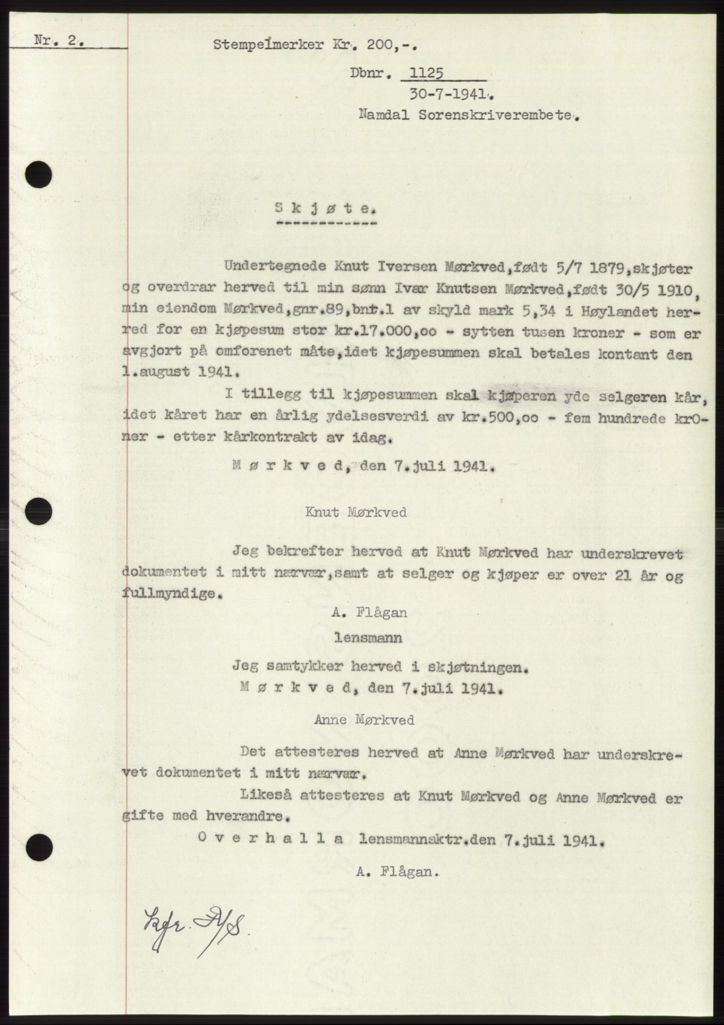Namdal sorenskriveri, SAT/A-4133/1/2/2C: Pantebok nr. -, 1940-1941, Tingl.dato: 30.07.1941