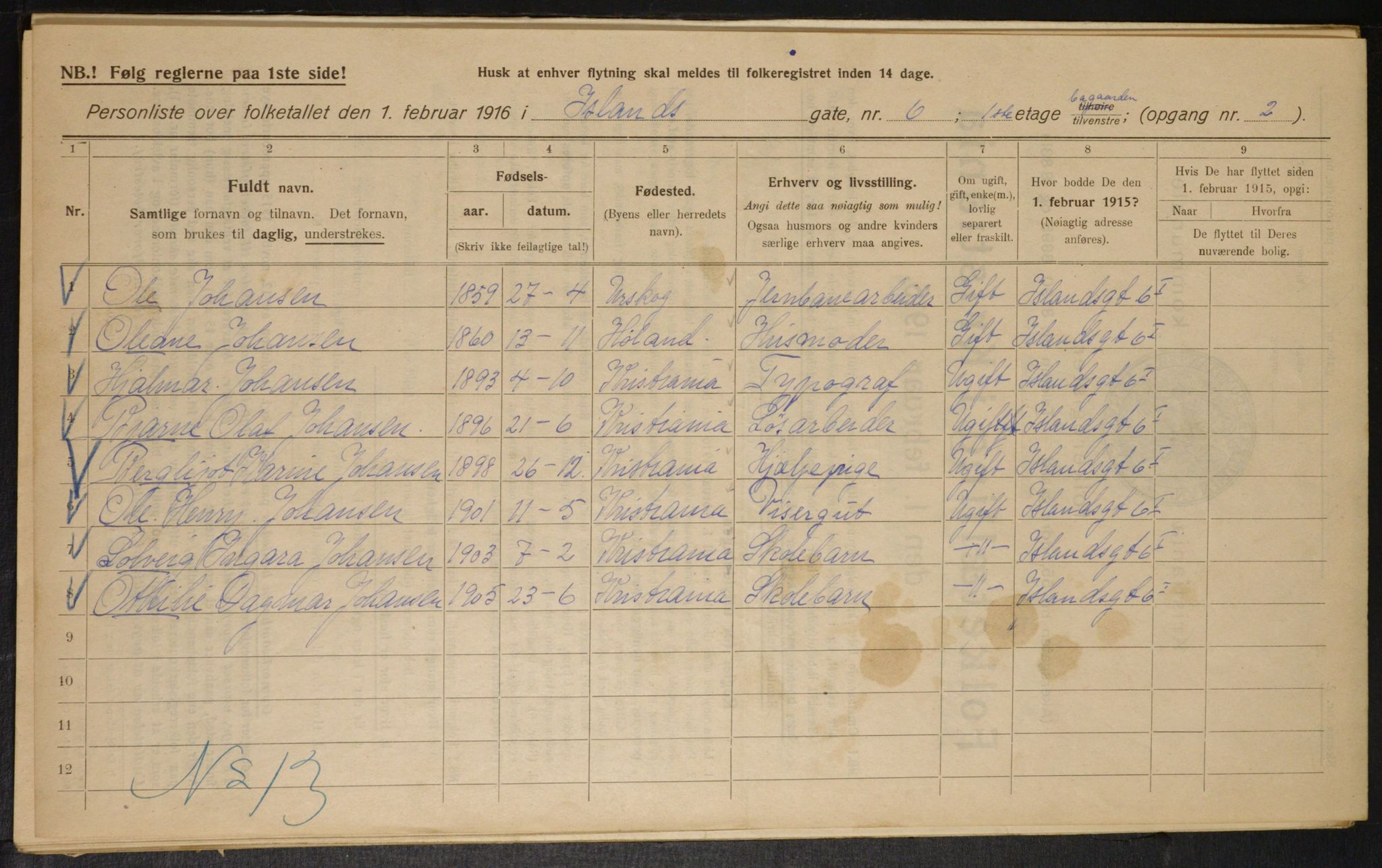 OBA, Kommunal folketelling 1.2.1916 for Kristiania, 1916, s. 45464