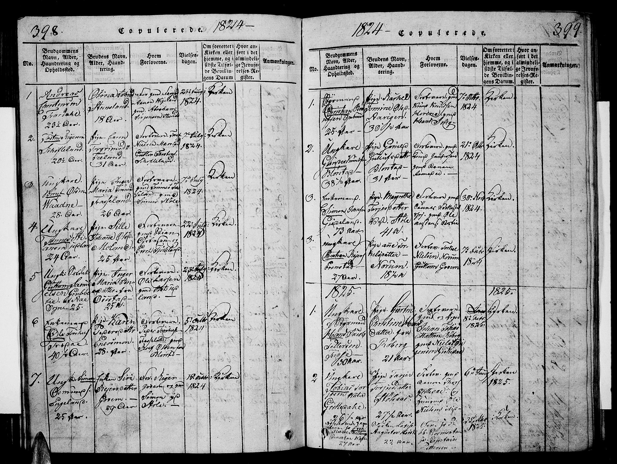 Sør-Audnedal sokneprestkontor, AV/SAK-1111-0039/F/Fb/Fbb/L0001: Klokkerbok nr. B 1, 1815-1827, s. 398-399