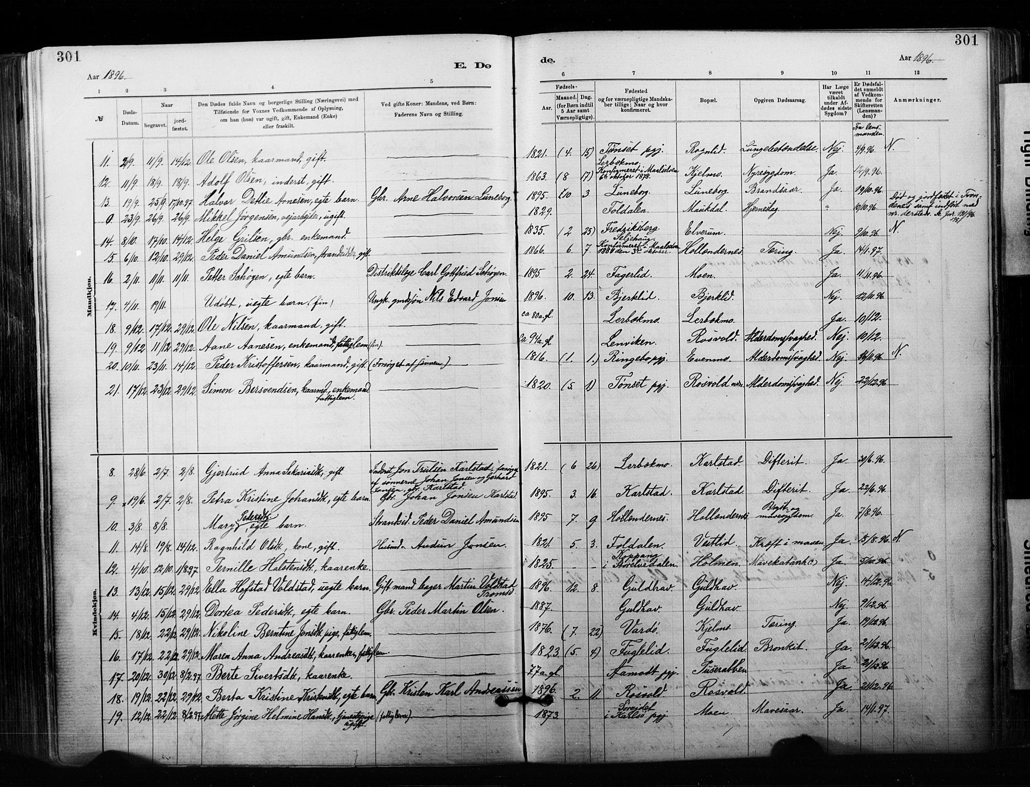 Målselv sokneprestembete, AV/SATØ-S-1311/G/Ga/Gaa/L0007kirke: Ministerialbok nr. 7, 1884-1903, s. 301