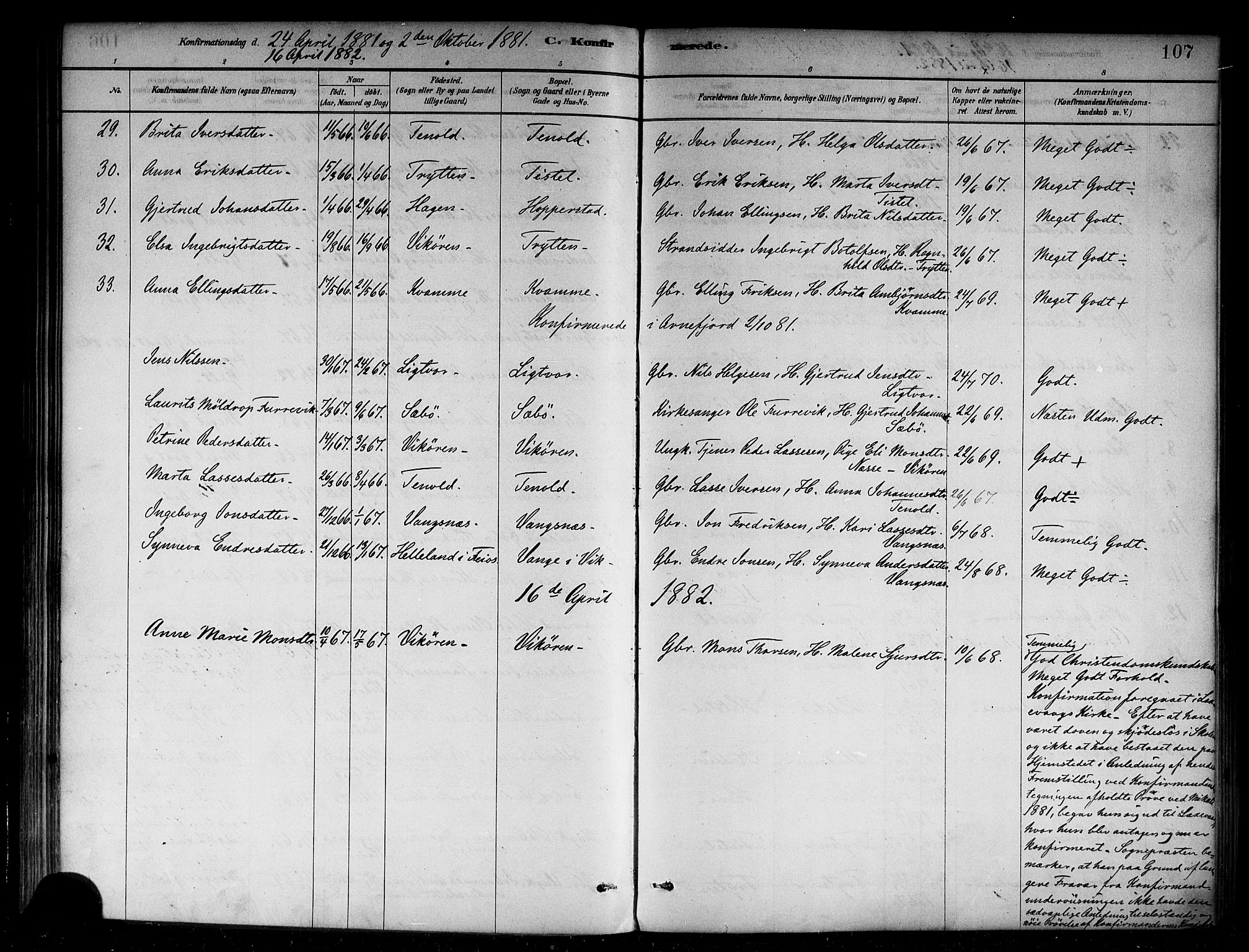 Vik sokneprestembete, AV/SAB-A-81501/H/Haa/Haab/L0001: Ministerialbok nr. B 1, 1878-1890, s. 107