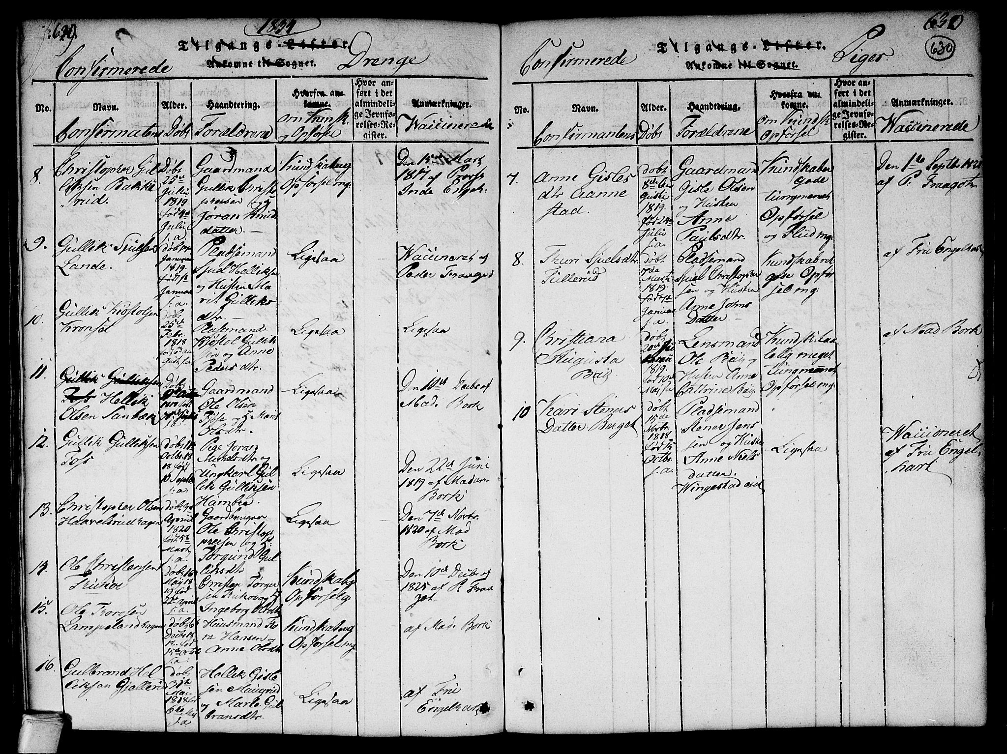 Flesberg kirkebøker, AV/SAKO-A-18/G/Ga/L0001: Klokkerbok nr. I 1, 1816-1834, s. 629-630