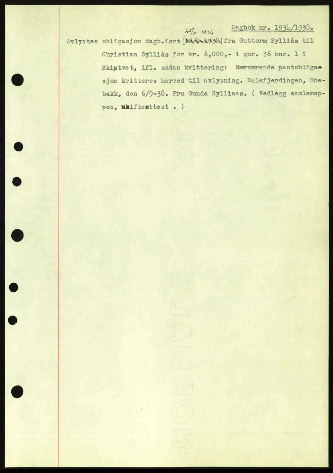 Moss sorenskriveri, SAO/A-10168: Pantebok nr. B6, 1938-1938, Dagboknr: 1934/1938