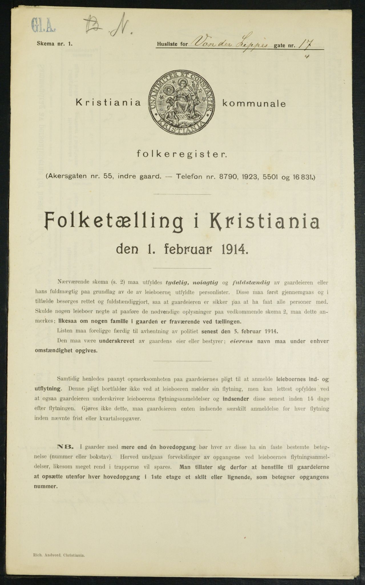 OBA, Kommunal folketelling 1.2.1914 for Kristiania, 1914, s. 126448