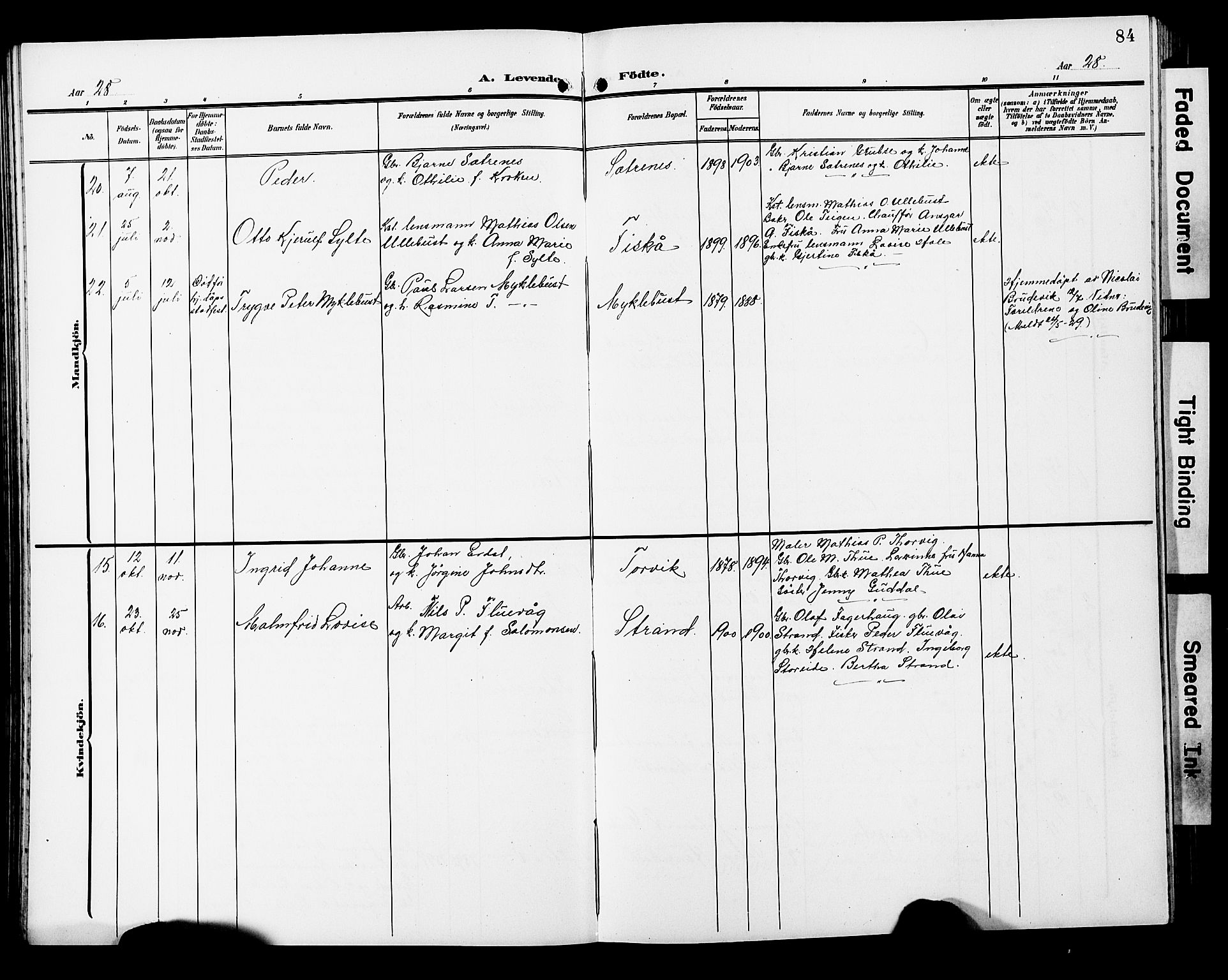 Ministerialprotokoller, klokkerbøker og fødselsregistre - Møre og Romsdal, AV/SAT-A-1454/501/L0018: Klokkerbok nr. 501C04, 1902-1930, s. 84