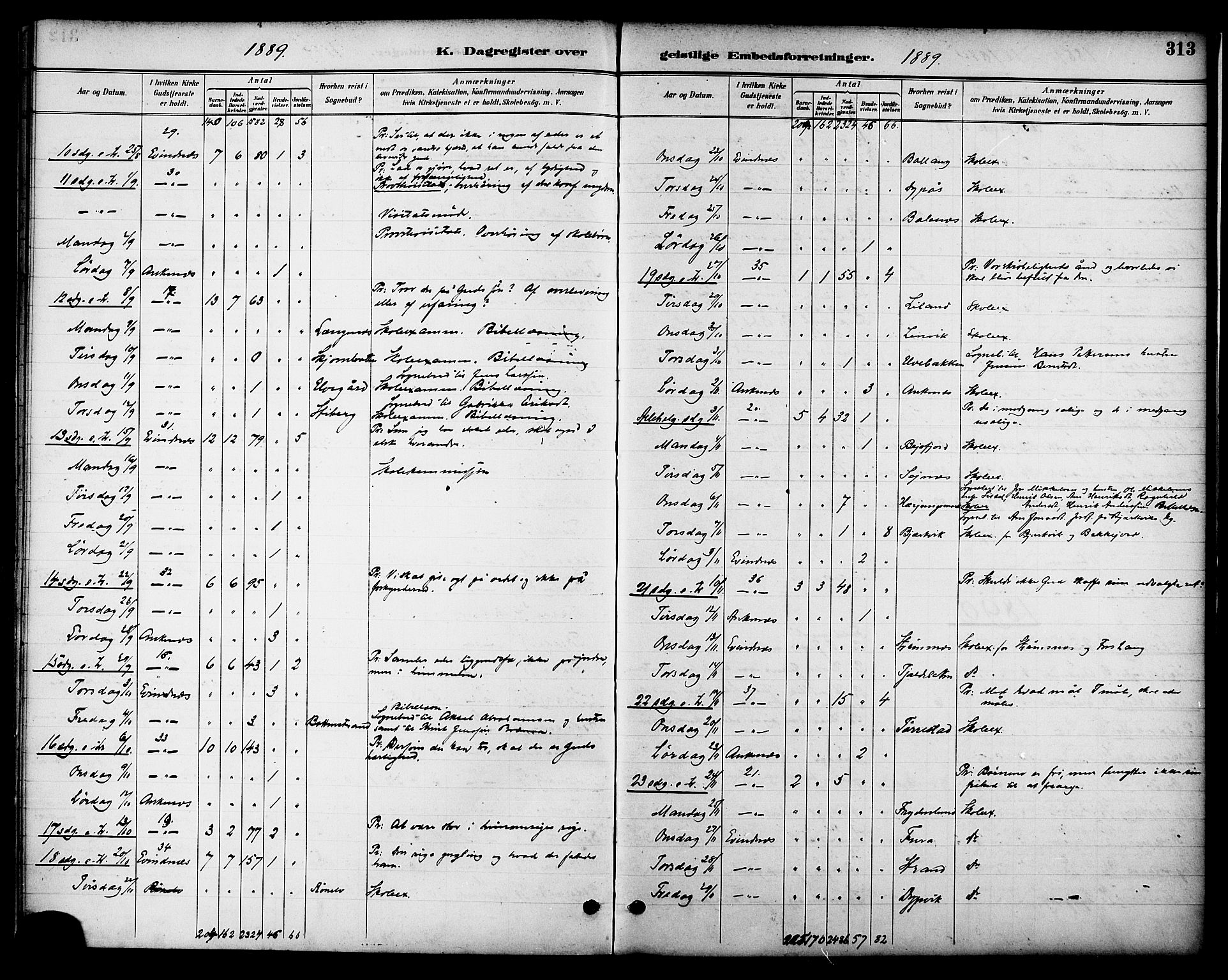 Ministerialprotokoller, klokkerbøker og fødselsregistre - Nordland, SAT/A-1459/863/L0898: Ministerialbok nr. 863A10, 1886-1897, s. 313