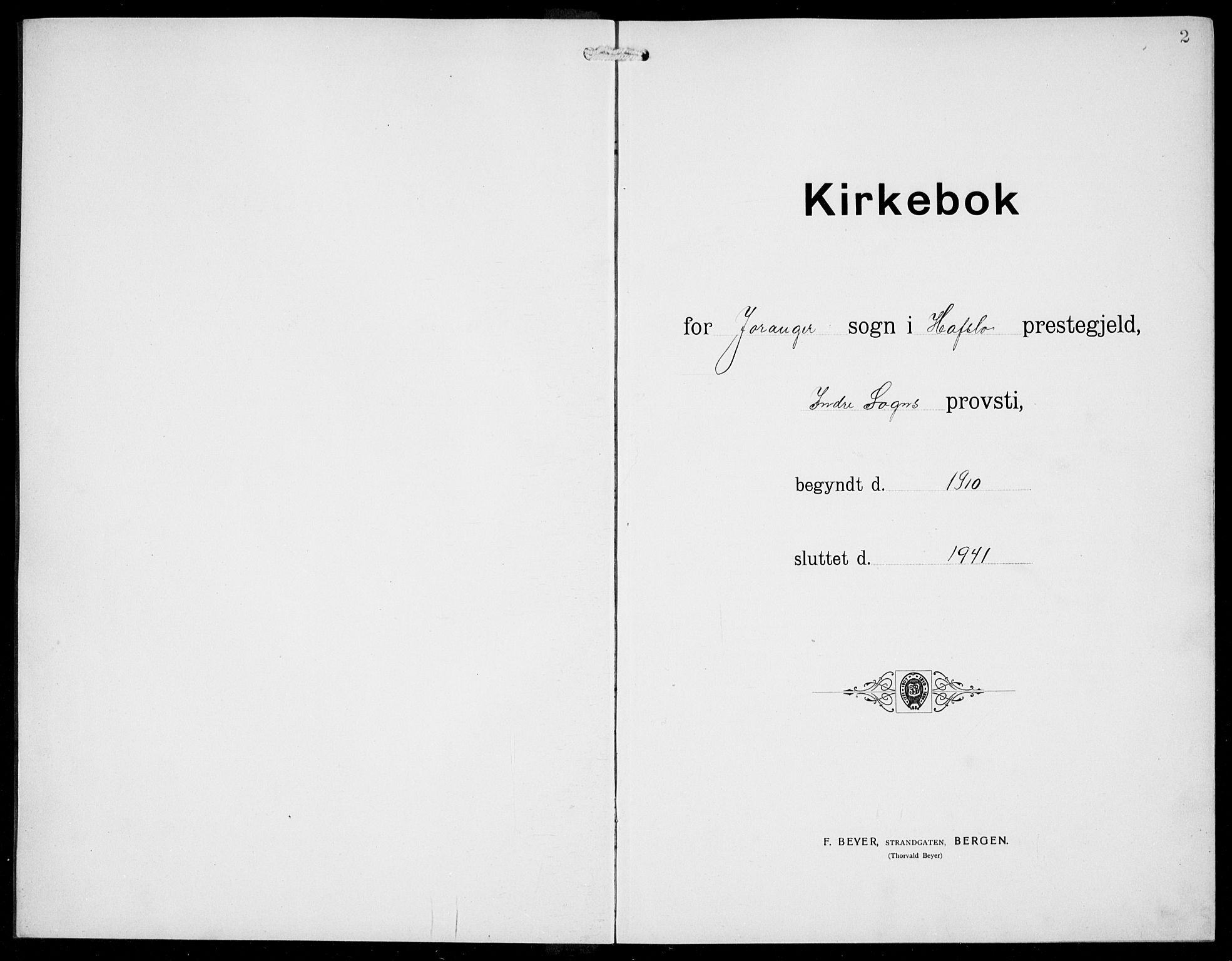 Jostedal sokneprestembete, AV/SAB-A-80601/H/Hab/Habd/L0002: Klokkerbok nr. D 2, 1910-1941, s. 2