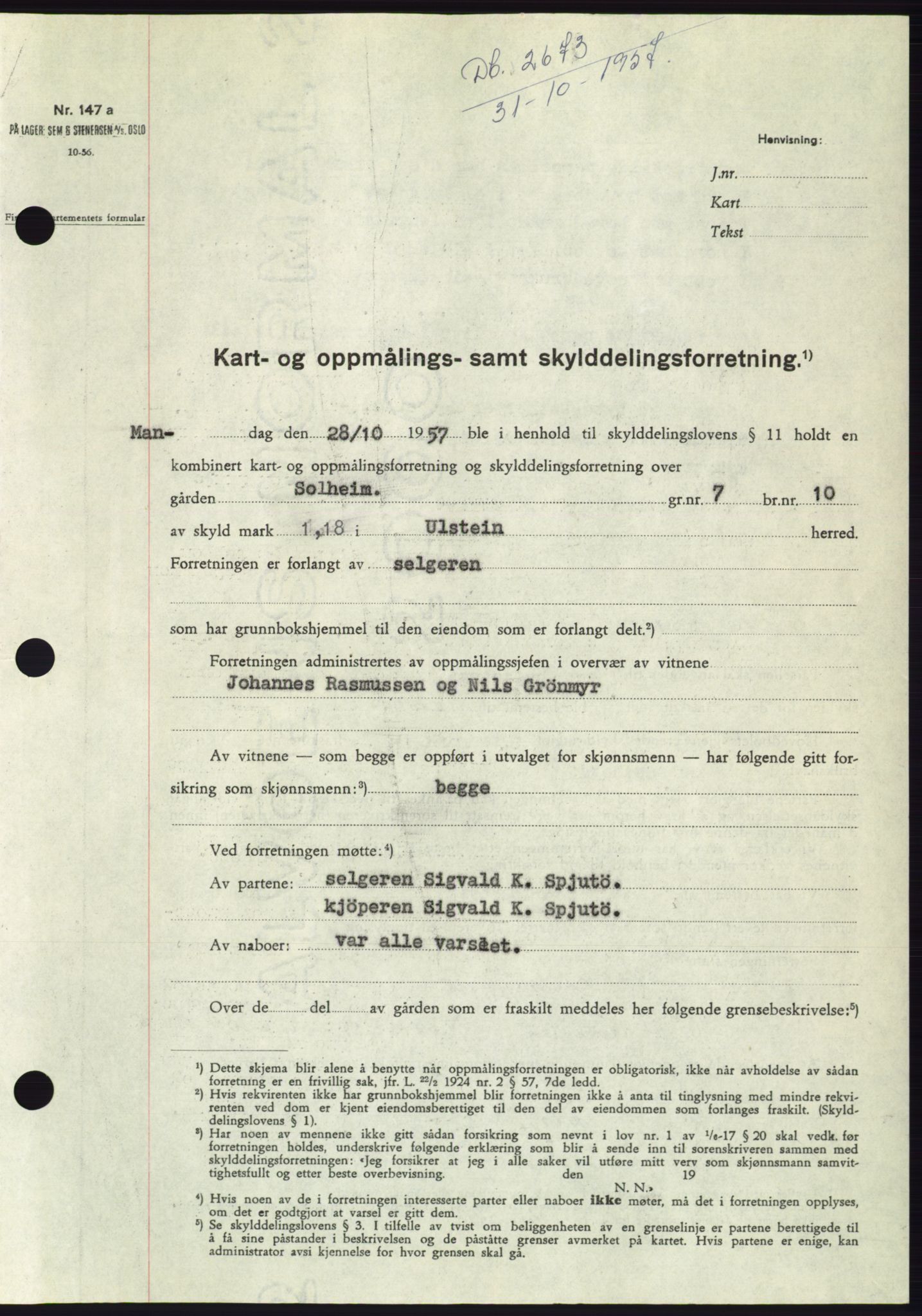 Søre Sunnmøre sorenskriveri, SAT/A-4122/1/2/2C/L0108: Pantebok nr. 34A, 1957-1958, Dagboknr: 2673/1957