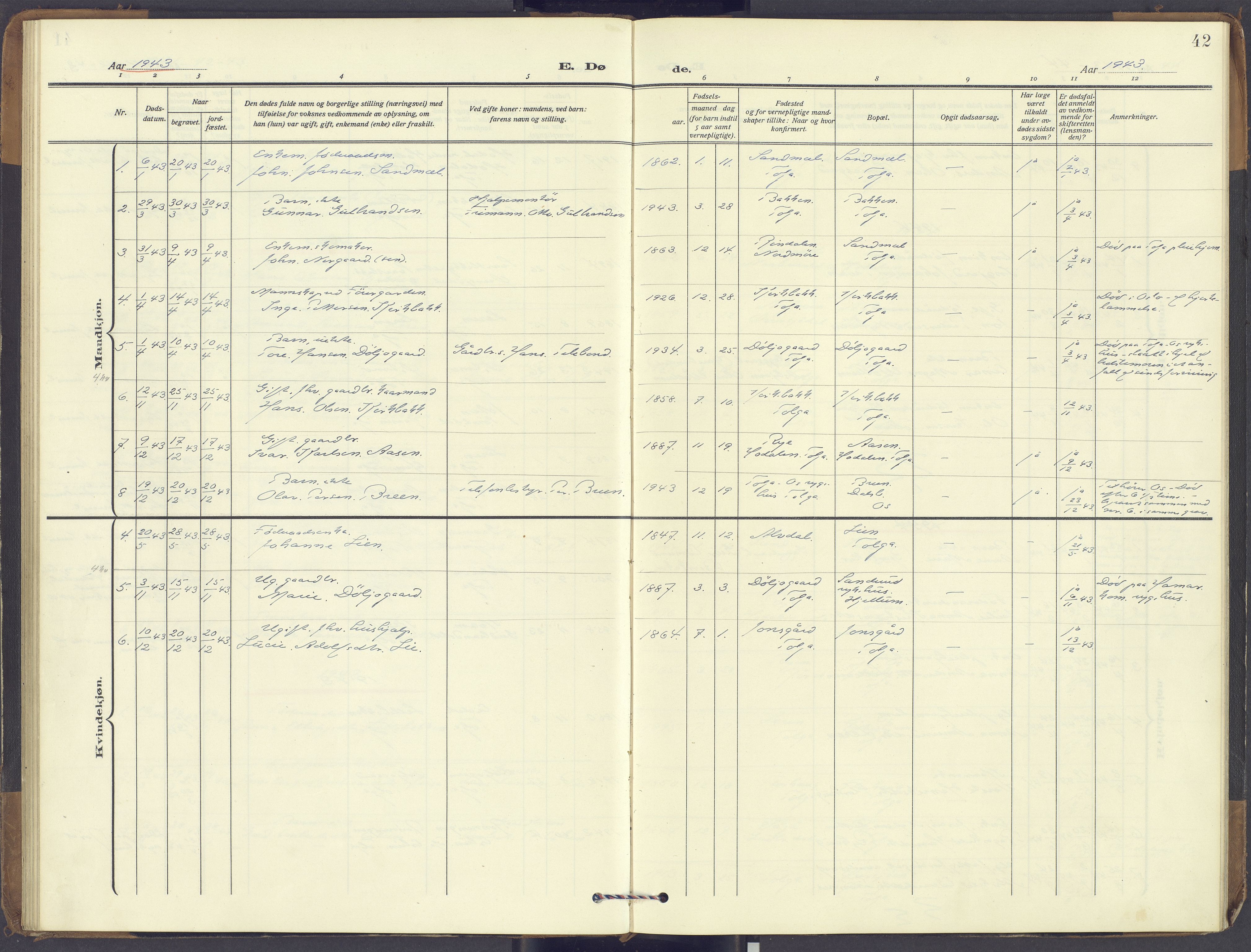 Tolga prestekontor, AV/SAH-PREST-062/K/L0018: Ministerialbok nr. 18, 1911-1989, s. 42
