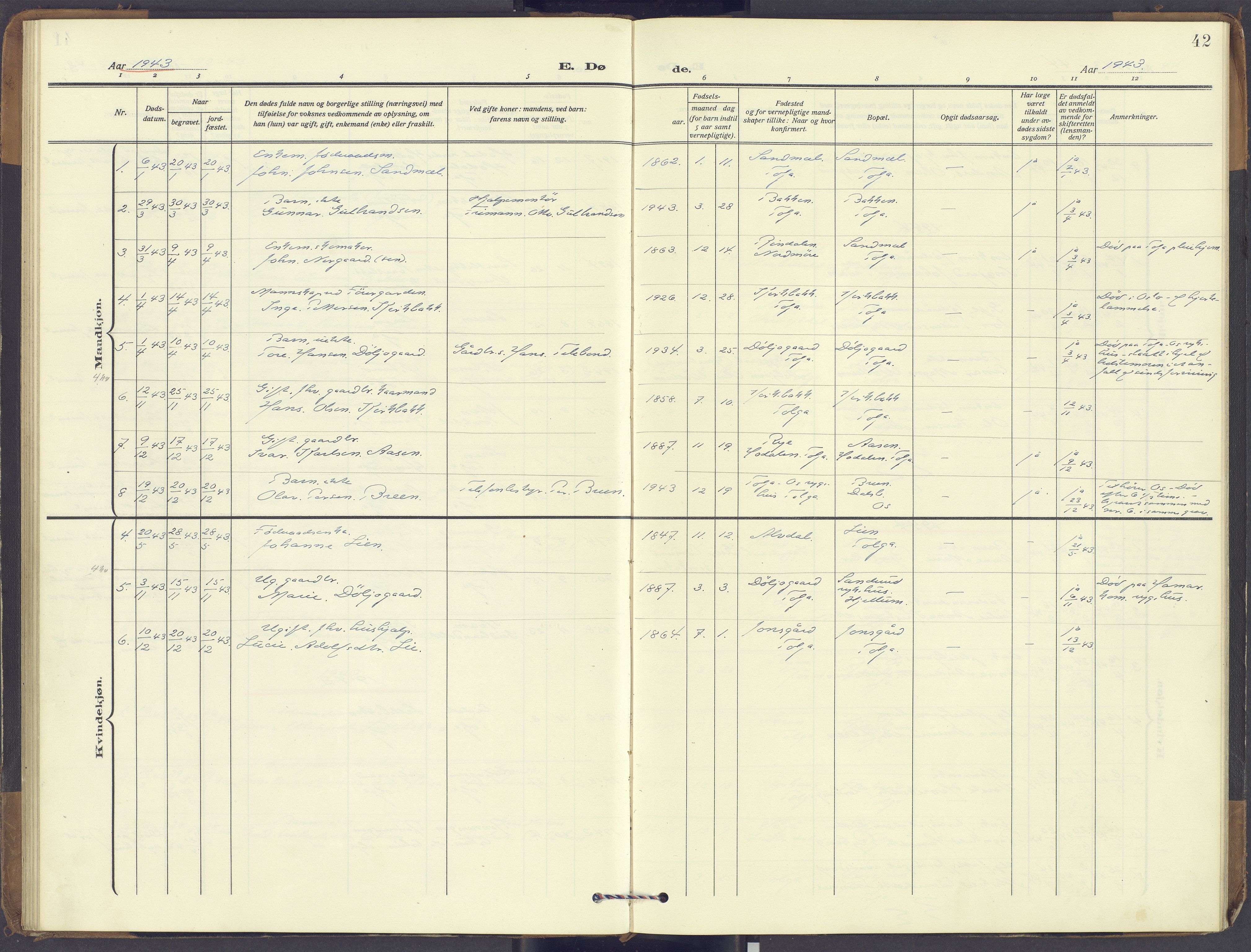 Tolga prestekontor, SAH/PREST-062/K/L0018: Ministerialbok nr. 18, 1911-1989, s. 42