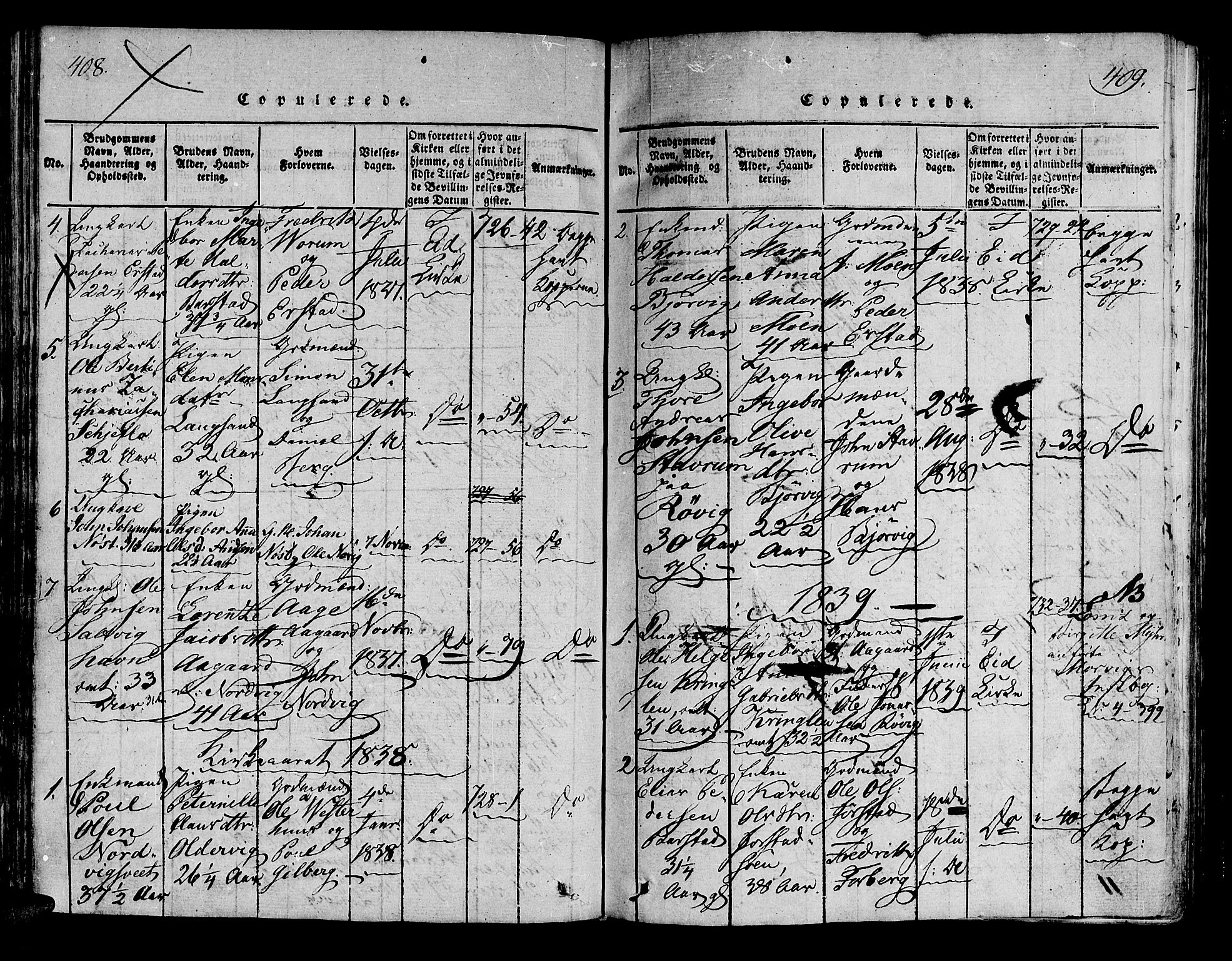 Ministerialprotokoller, klokkerbøker og fødselsregistre - Nord-Trøndelag, SAT/A-1458/722/L0217: Ministerialbok nr. 722A04, 1817-1842, s. 408-409