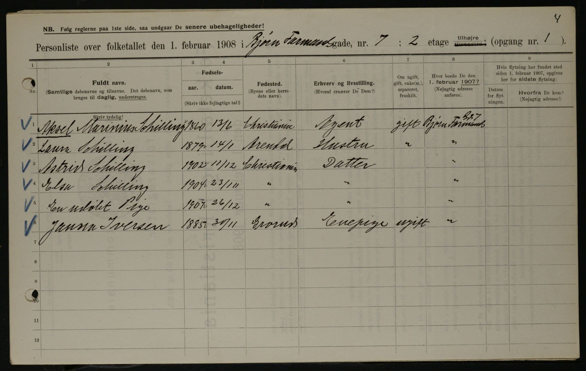 OBA, Kommunal folketelling 1.2.1908 for Kristiania kjøpstad, 1908, s. 6475