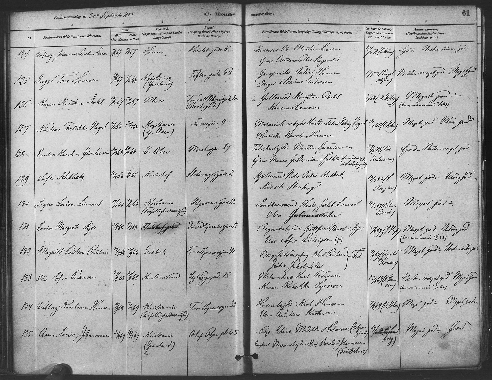 Paulus prestekontor Kirkebøker, AV/SAO-A-10871/F/Fa/L0004: Ministerialbok nr. 4, 1879-1891, s. 61