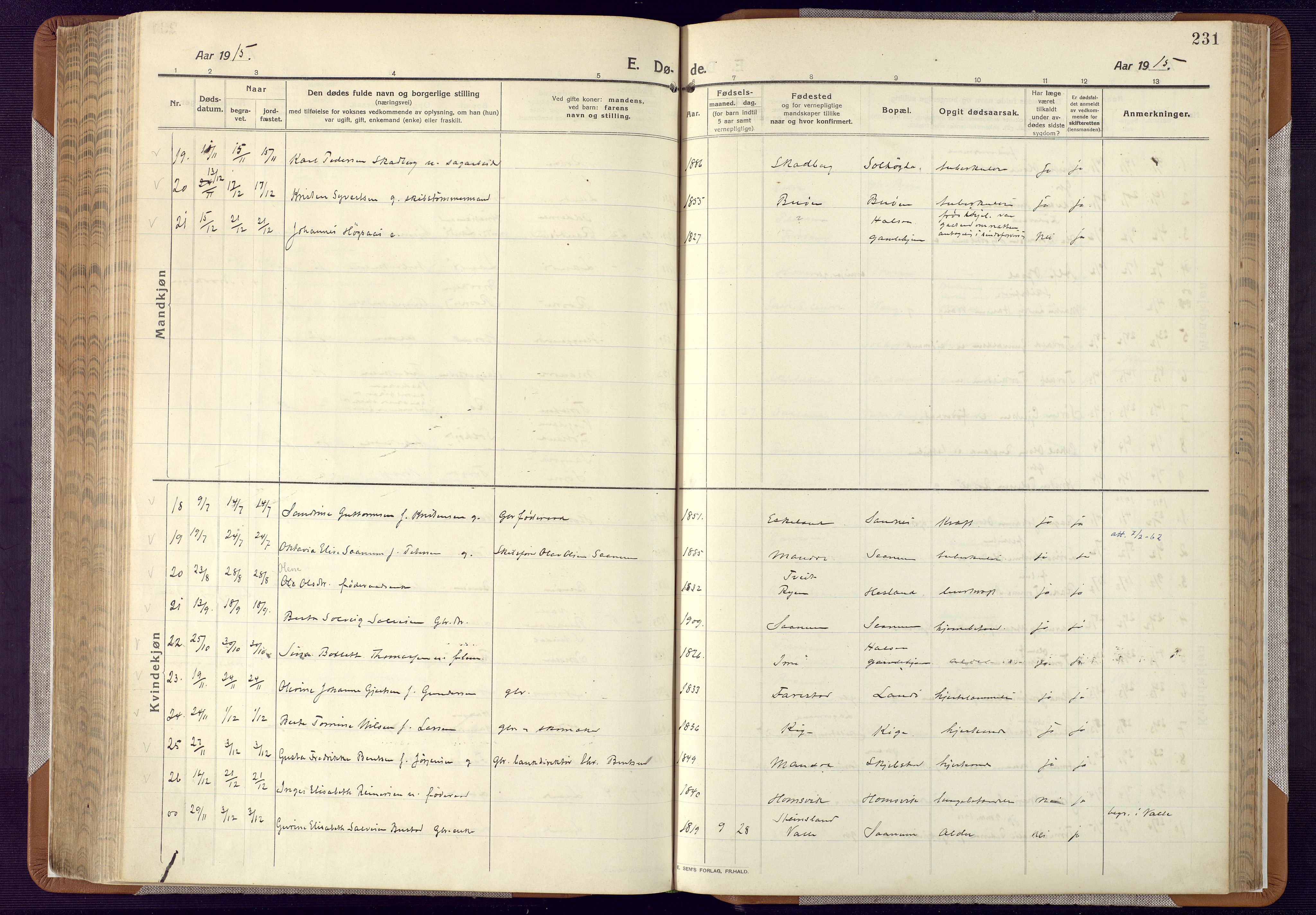 Mandal sokneprestkontor, AV/SAK-1111-0030/F/Fa/Faa/L0022: Ministerialbok nr. A 22, 1913-1925, s. 231