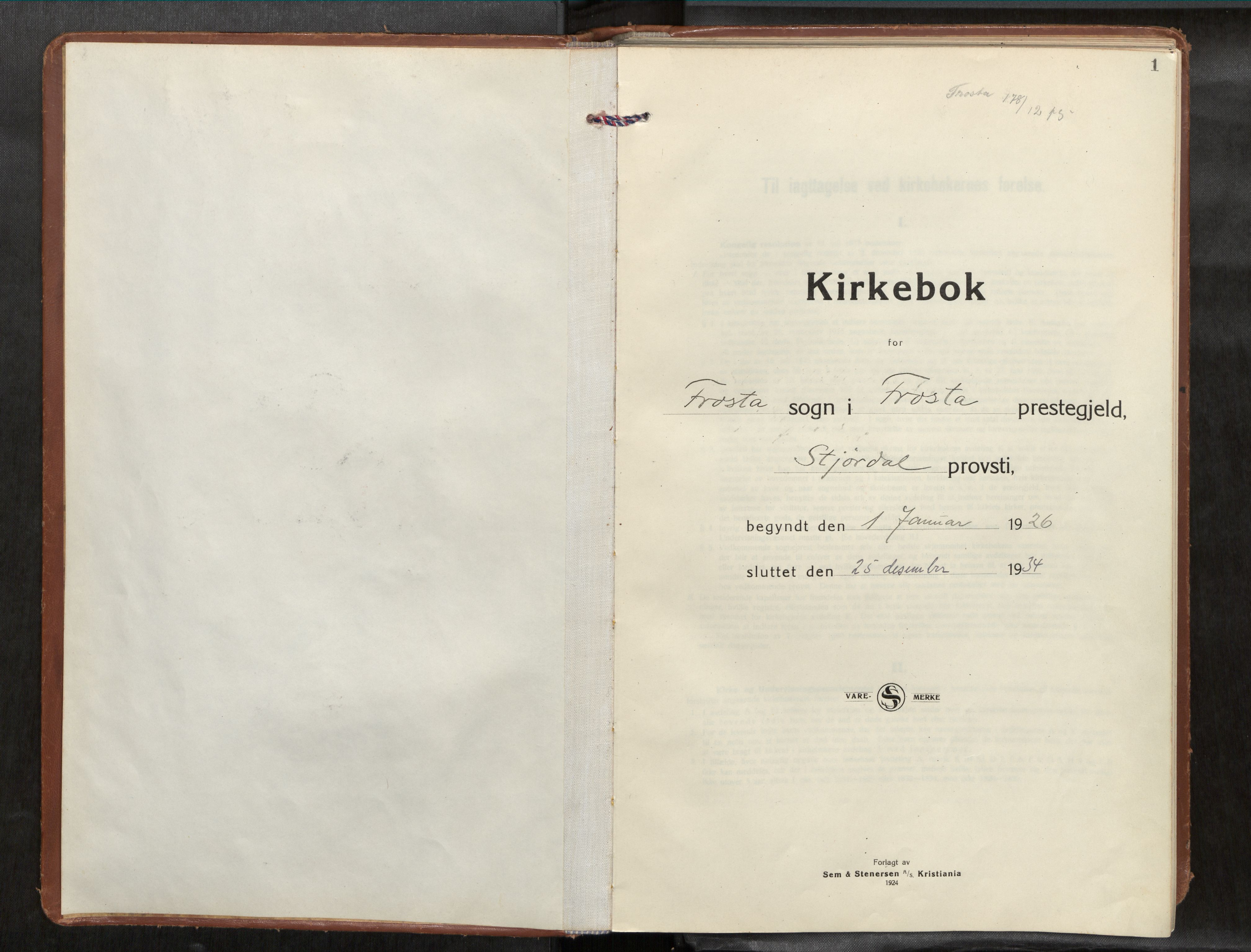 Frosta sokneprestkontor, SAT/A-4380/2/H/Haa/L0001: Ministerialbok nr. 1, 1926-1934, s. 1