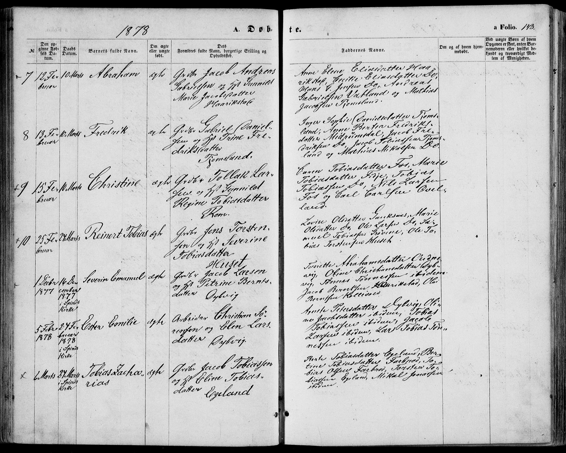 Lyngdal sokneprestkontor, AV/SAK-1111-0029/F/Fa/Fac/L0010: Ministerialbok nr. A 10, 1865-1878, s. 143