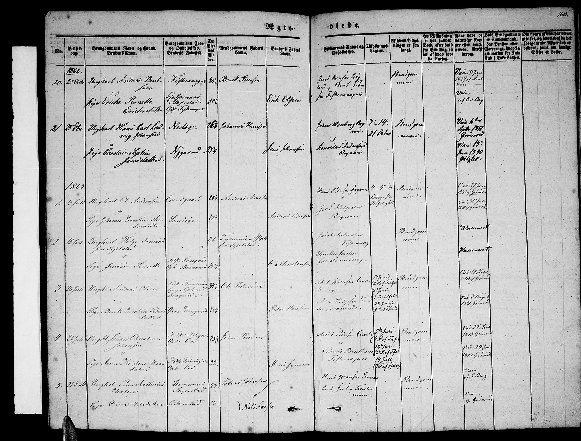 Ministerialprotokoller, klokkerbøker og fødselsregistre - Nordland, SAT/A-1459/847/L0678: Klokkerbok nr. 847C06, 1854-1870, s. 160