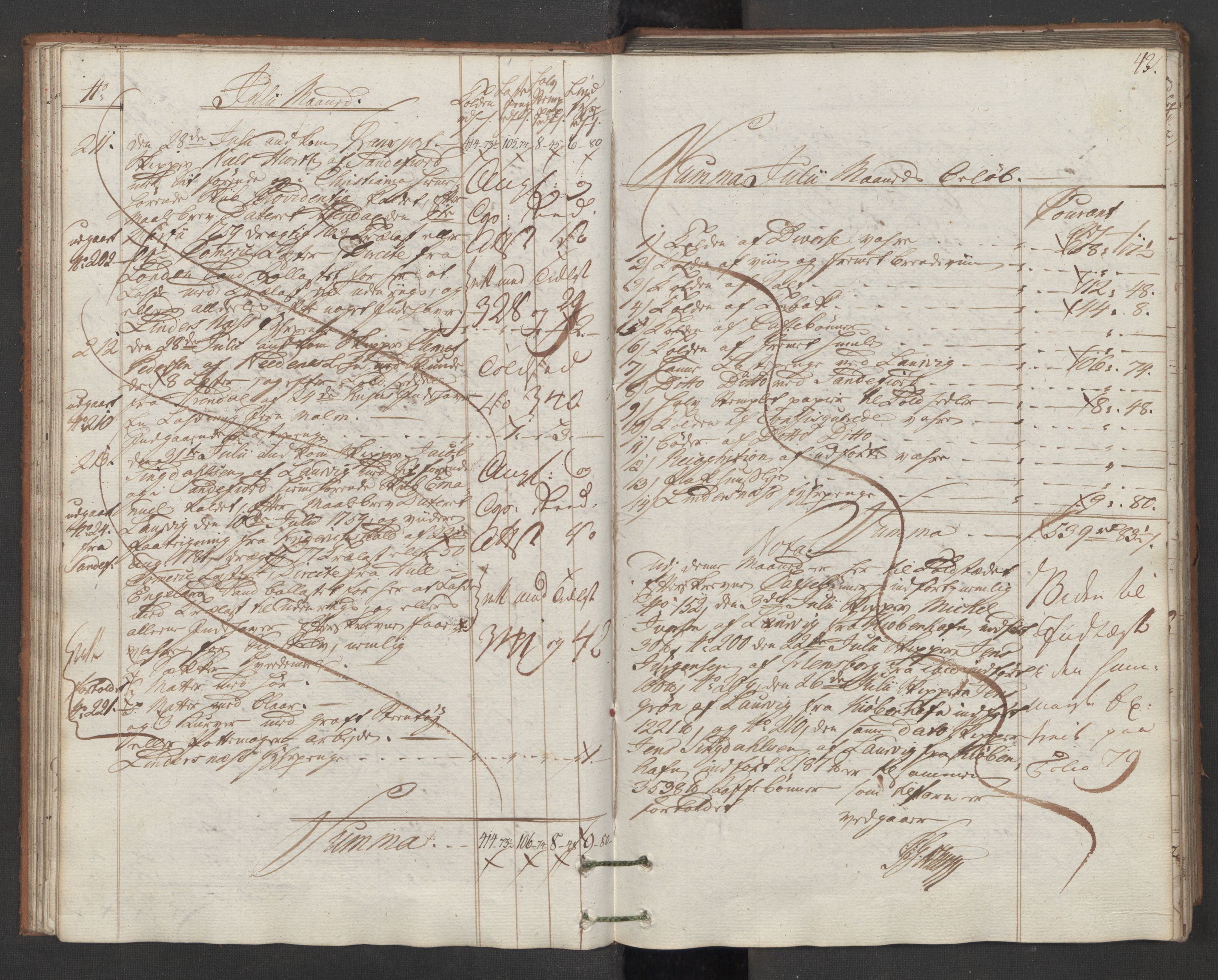 Generaltollkammeret, tollregnskaper, AV/RA-EA-5490/R11/L0086/0001: Tollregnskaper Larvik og Sandefjord / Inngående hovedtollbok, 1786, s. 42b-43a