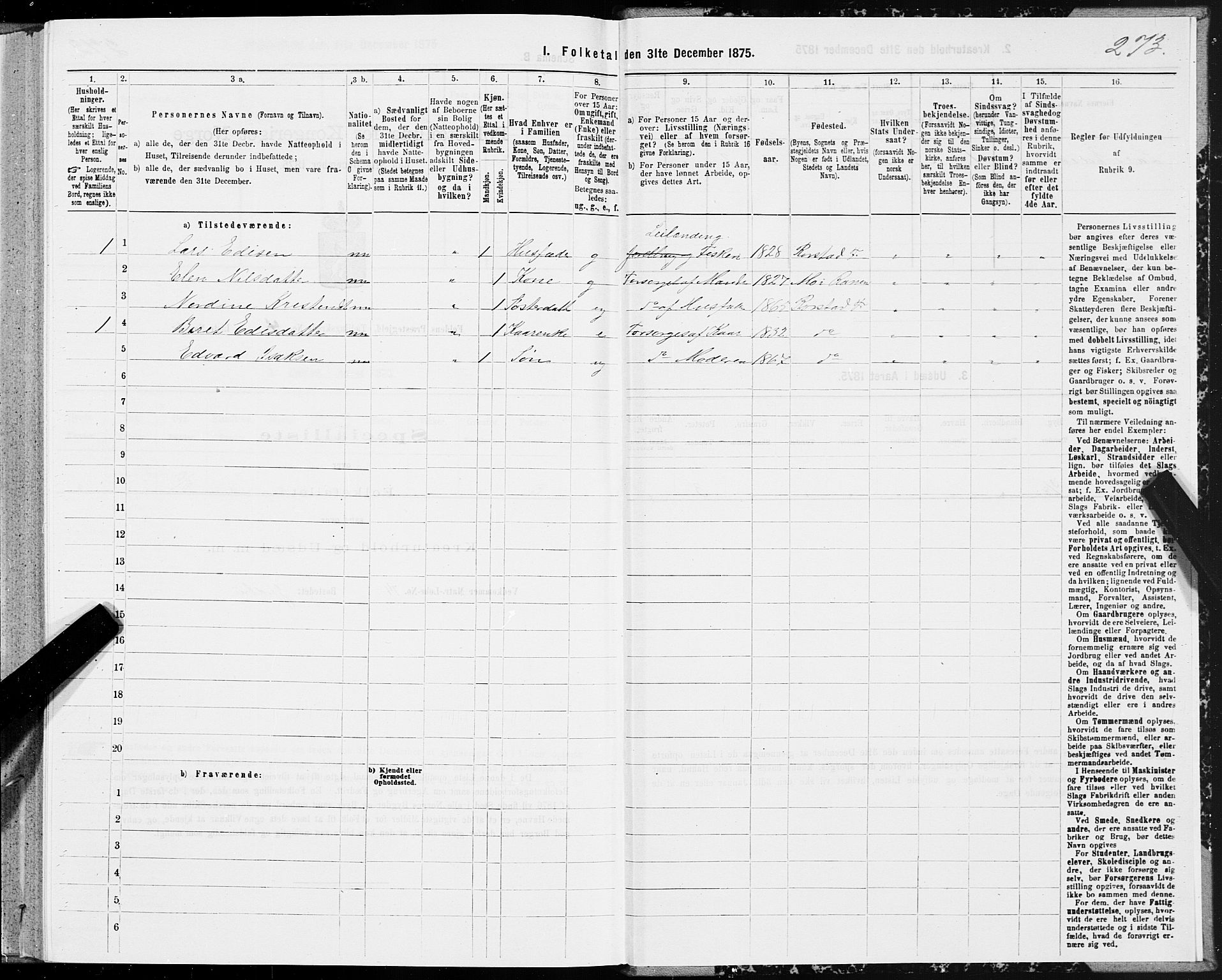 SAT, Folketelling 1875 for 1845P Folda prestegjeld, 1875, s. 1273