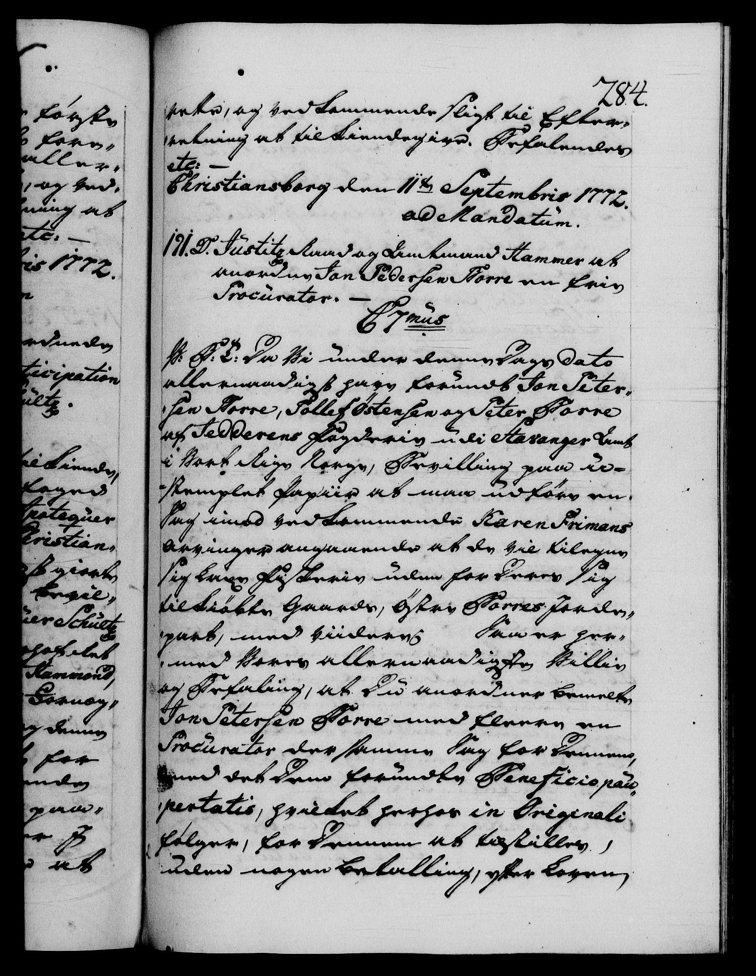 Danske Kanselli 1572-1799, AV/RA-EA-3023/F/Fc/Fca/Fcab/L0040: Norske tegnelser "Norske eller 3. depts. missiver", 1771-1773, s. 284a