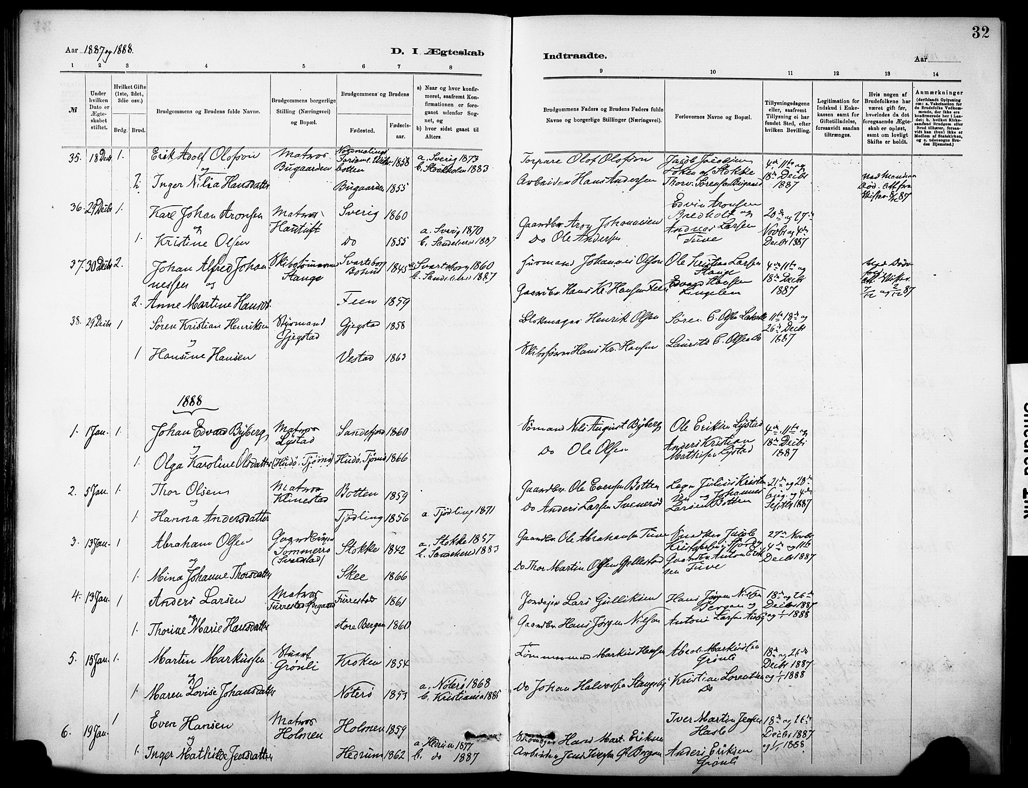 Sandar kirkebøker, AV/SAKO-A-243/F/Fa/L0013: Ministerialbok nr. 13, 1883-1895, s. 32