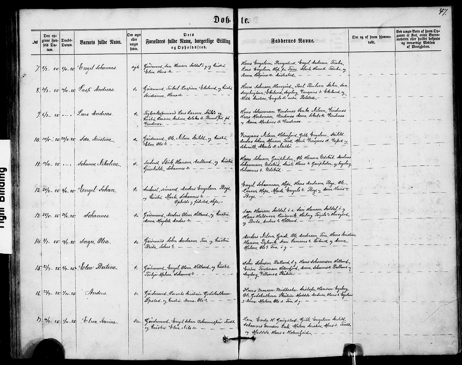 Fusa sokneprestembete, AV/SAB-A-75401/H/Hab: Klokkerbok nr. A 1, 1861-1894, s. 47