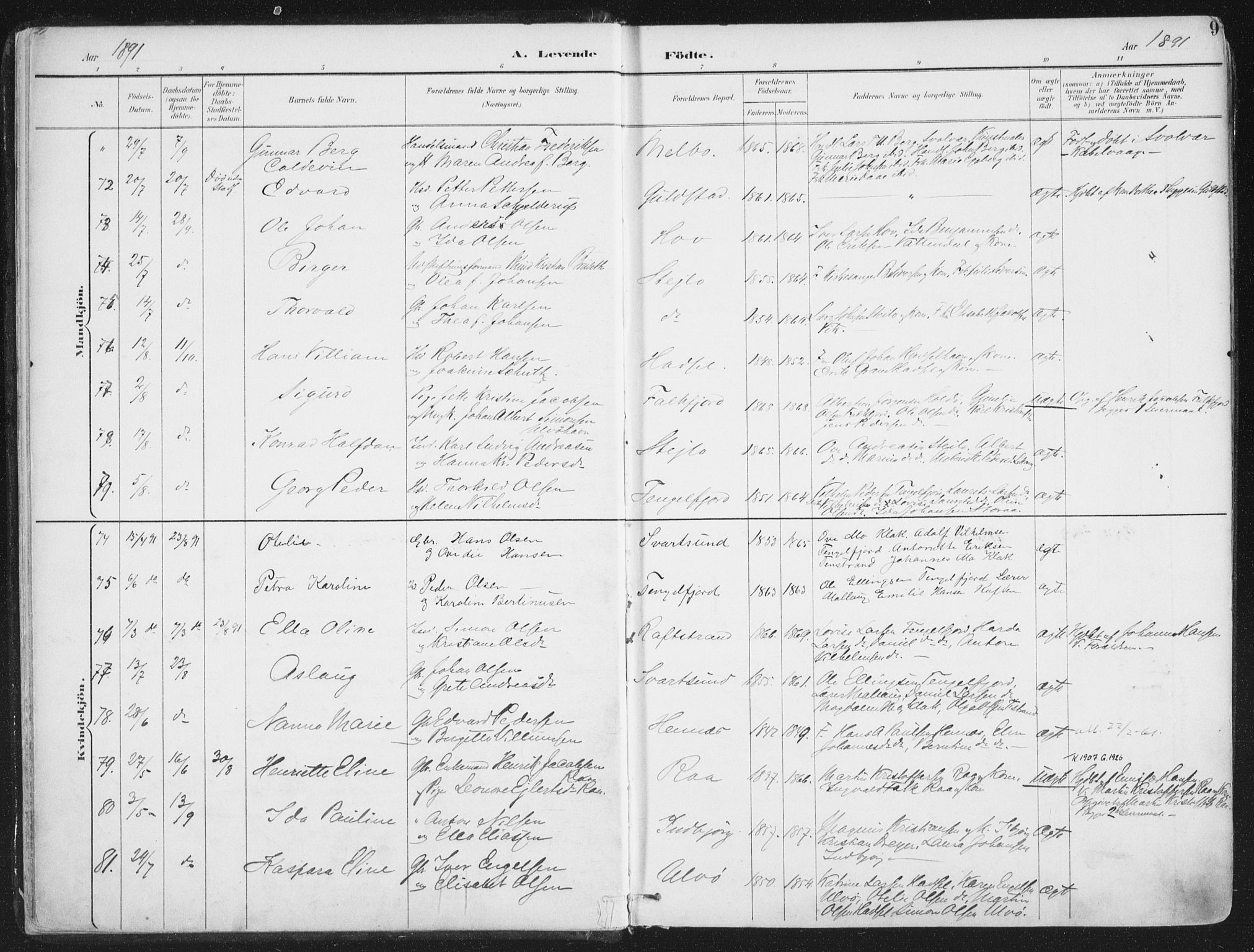 Ministerialprotokoller, klokkerbøker og fødselsregistre - Nordland, AV/SAT-A-1459/888/L1246: Ministerialbok nr. 888A12, 1891-1903, s. 9
