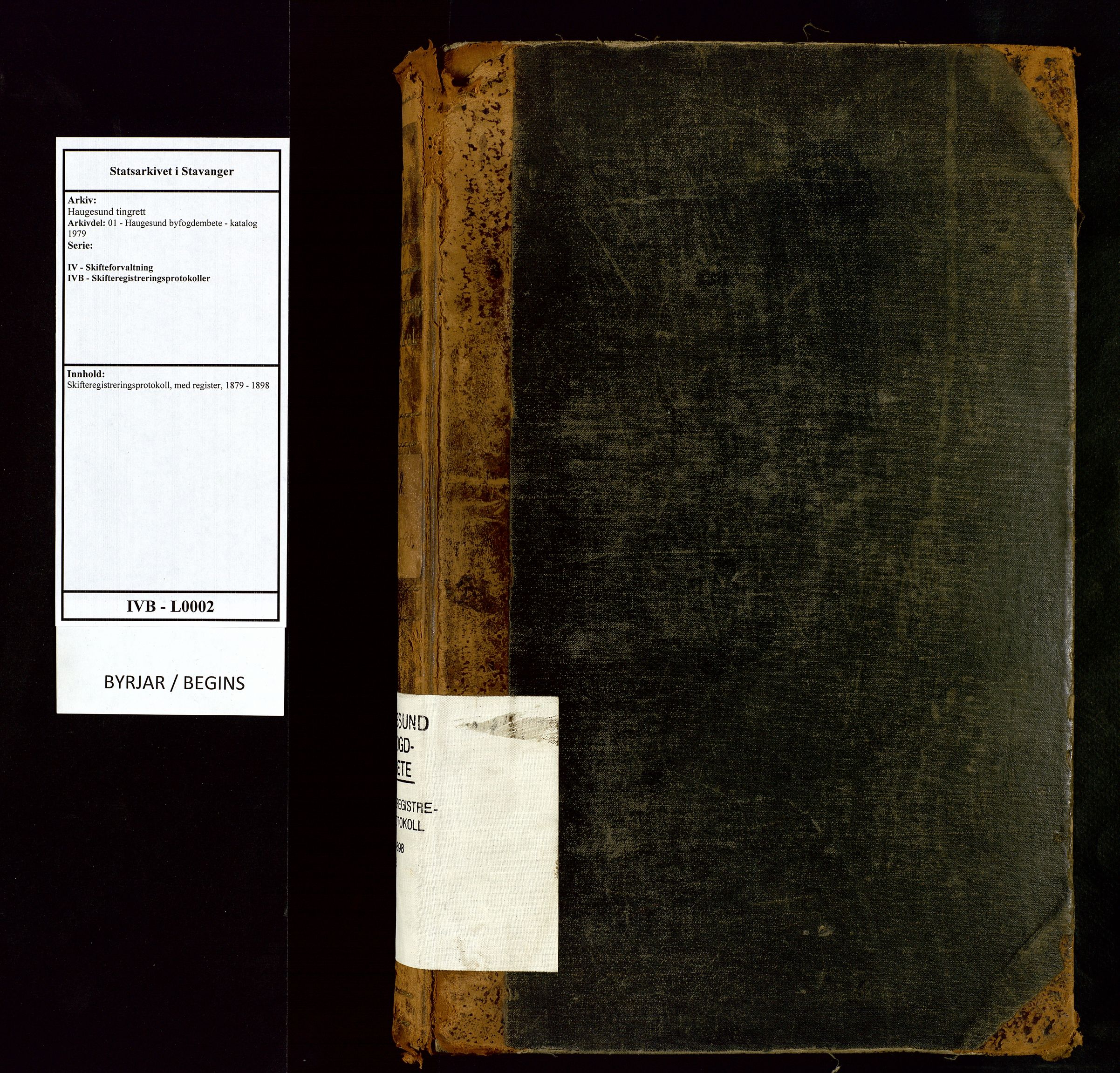 Haugesund tingrett, SAST/A-101415/01/IV/IVB/L0002: Skifteregistreringsprotokoll, med register, 1879-1898