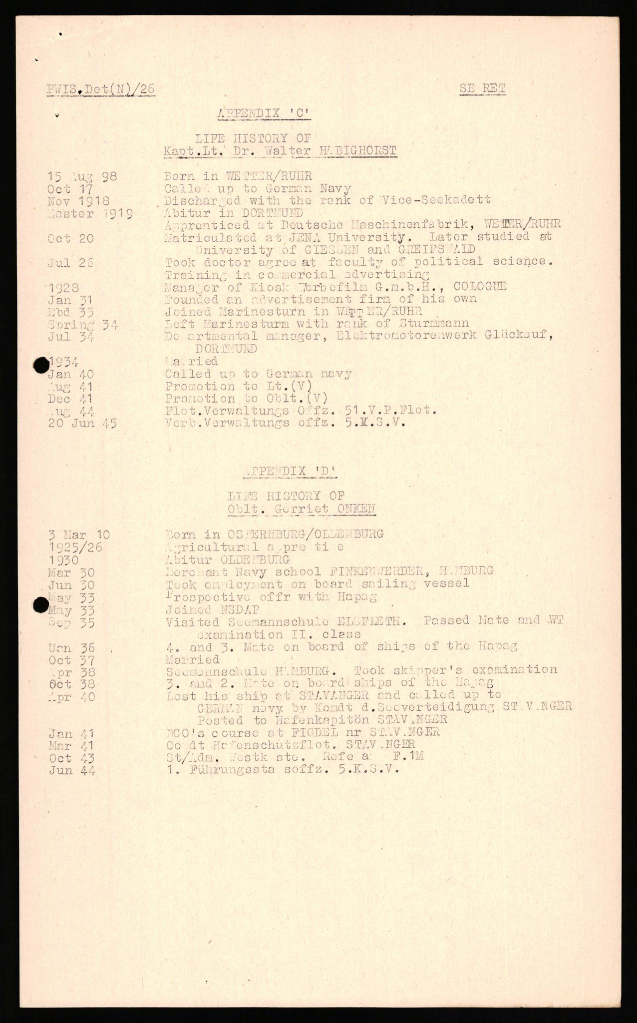 Forsvaret, Forsvarets overkommando II, RA/RAFA-3915/D/Db/L0020: CI Questionaires. Tyske okkupasjonsstyrker i Norge. Tyskere., 1945-1946, s. 360