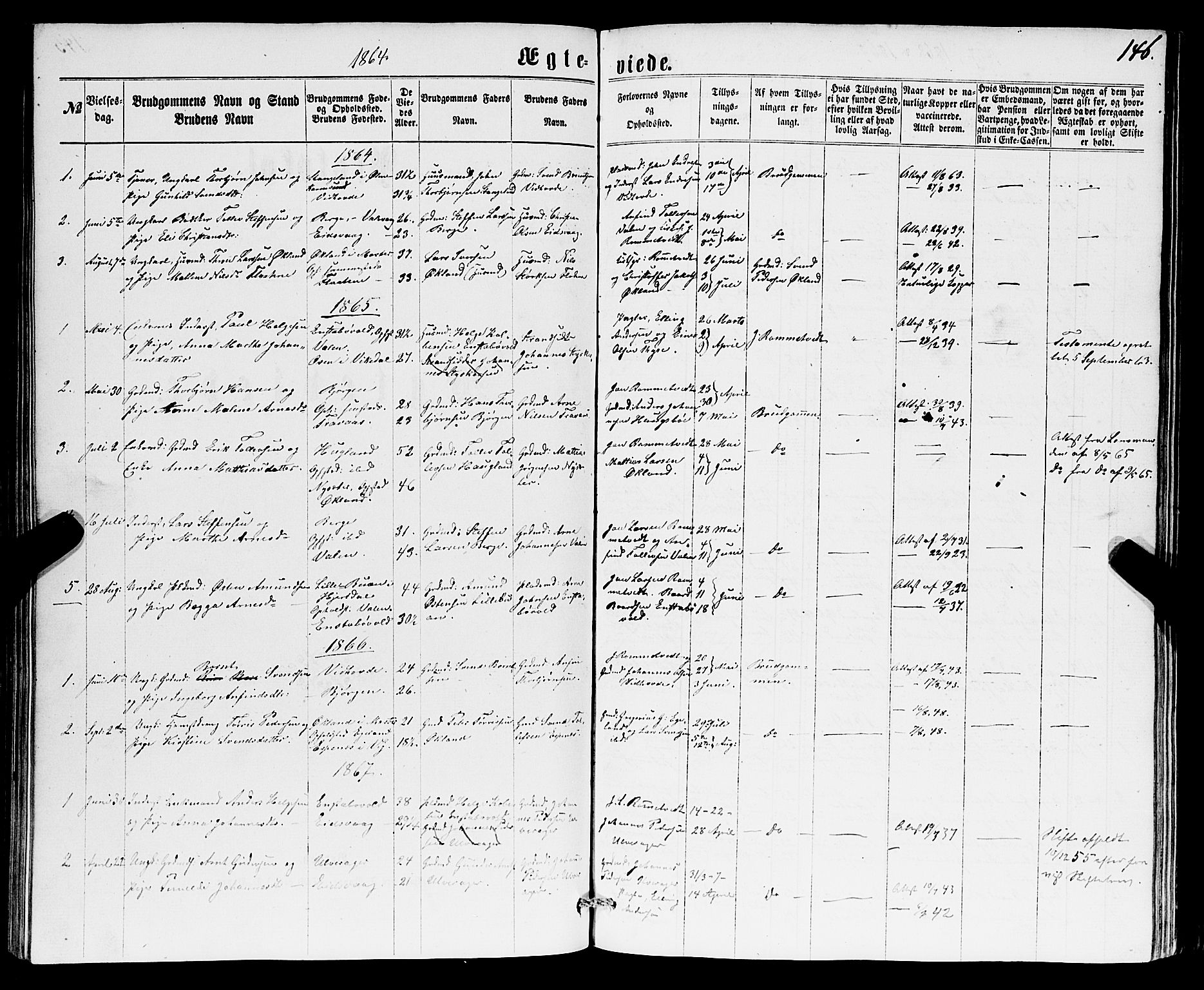 Sveio Sokneprestembete, AV/SAB-A-78501/H/Hab: Klokkerbok nr. B 1, 1864-1886, s. 146