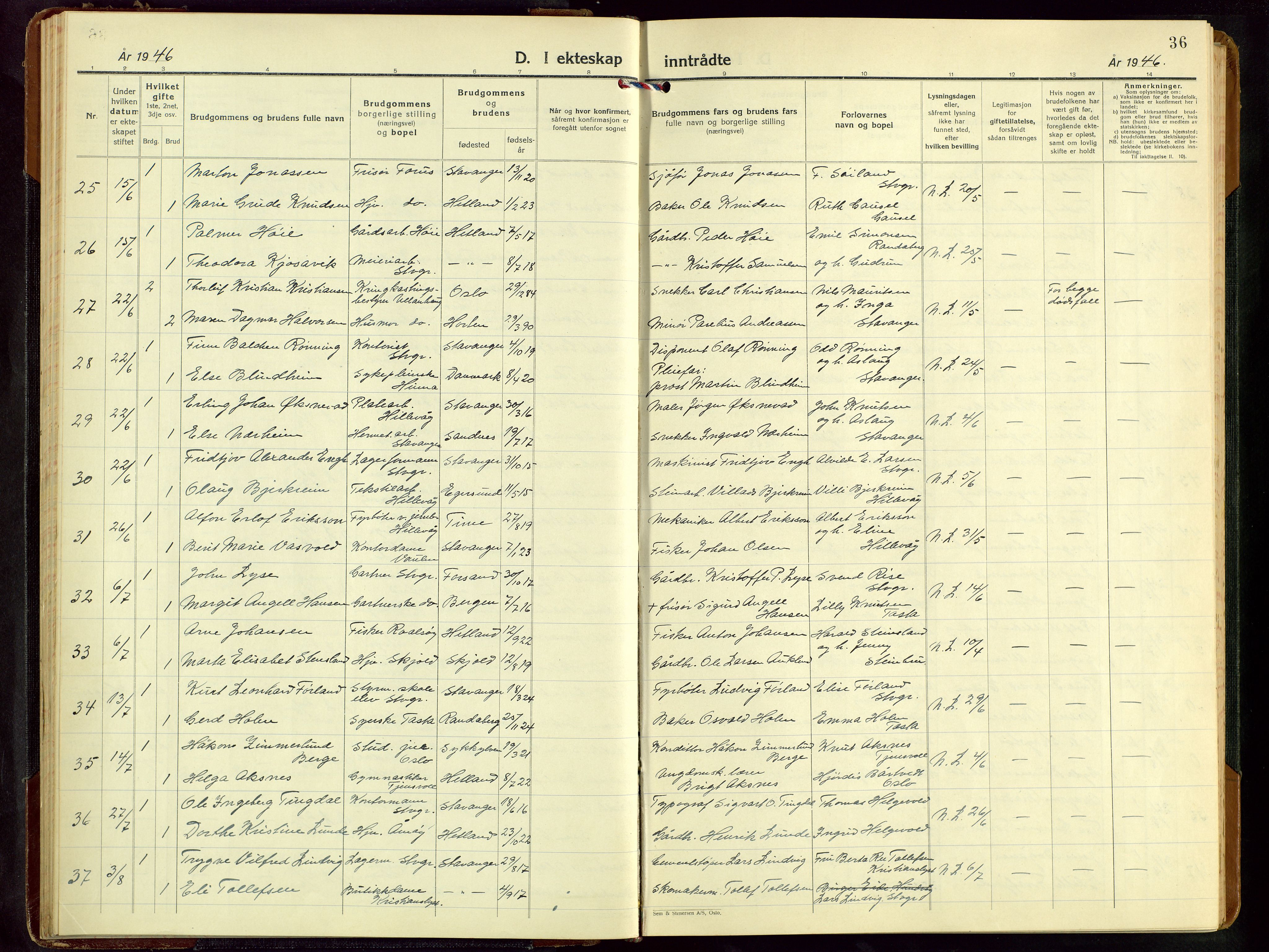 Hetland sokneprestkontor, AV/SAST-A-101826/30/30BB/L0016: Klokkerbok nr. B 16, 1942-1960, s. 36